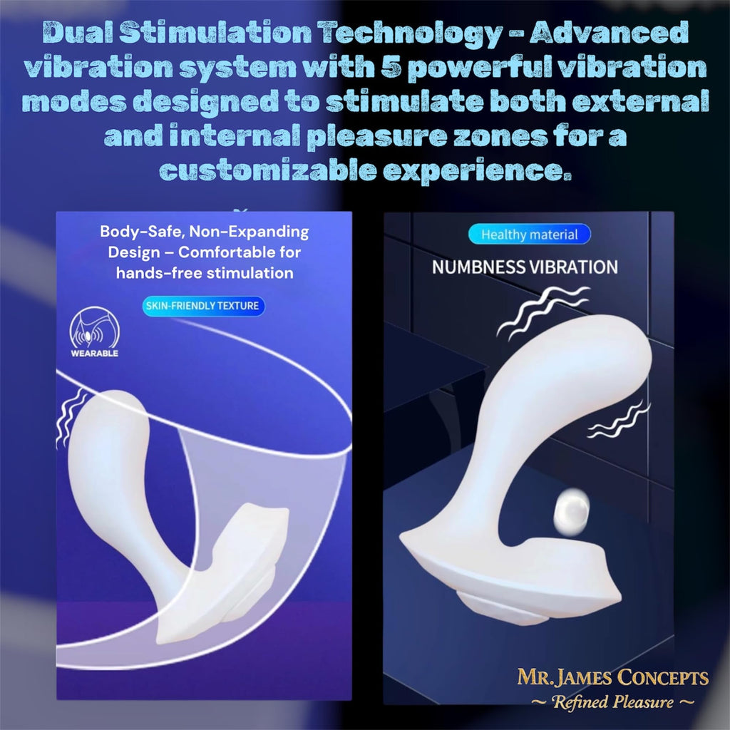 Mr James Concepts White Pearl Wearable Vibrator – Dual Head Clitoral & G-Spot Stimulator, 10 Vibration Modes + 5 Flapping Modes, Magnetic Charging, ABS&Silicone, Ultra Quiet, Premium Intimate Massager