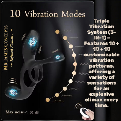 Mr James Concepts Prostate Stimulator with Dual Ring – USB Magnetic Rechargeable Male Vibrator, 10+10+10 Modes, Stretchable Silicone, Waterproof, Remote Control, Fits All