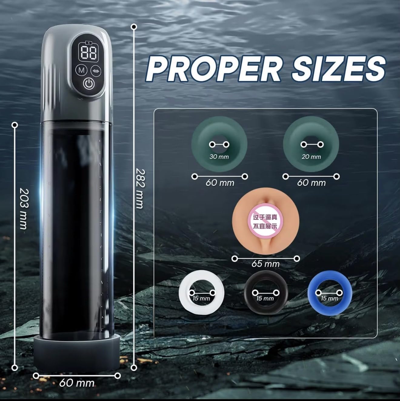 Mr. James® 6-in-1 Electric Penis Vacuum Pump – LED Display, 6 Training & 5 Suction Modes, Waterproof Male Enlarger with Cock Ring & Aircraft Cup – Pleasure Refined