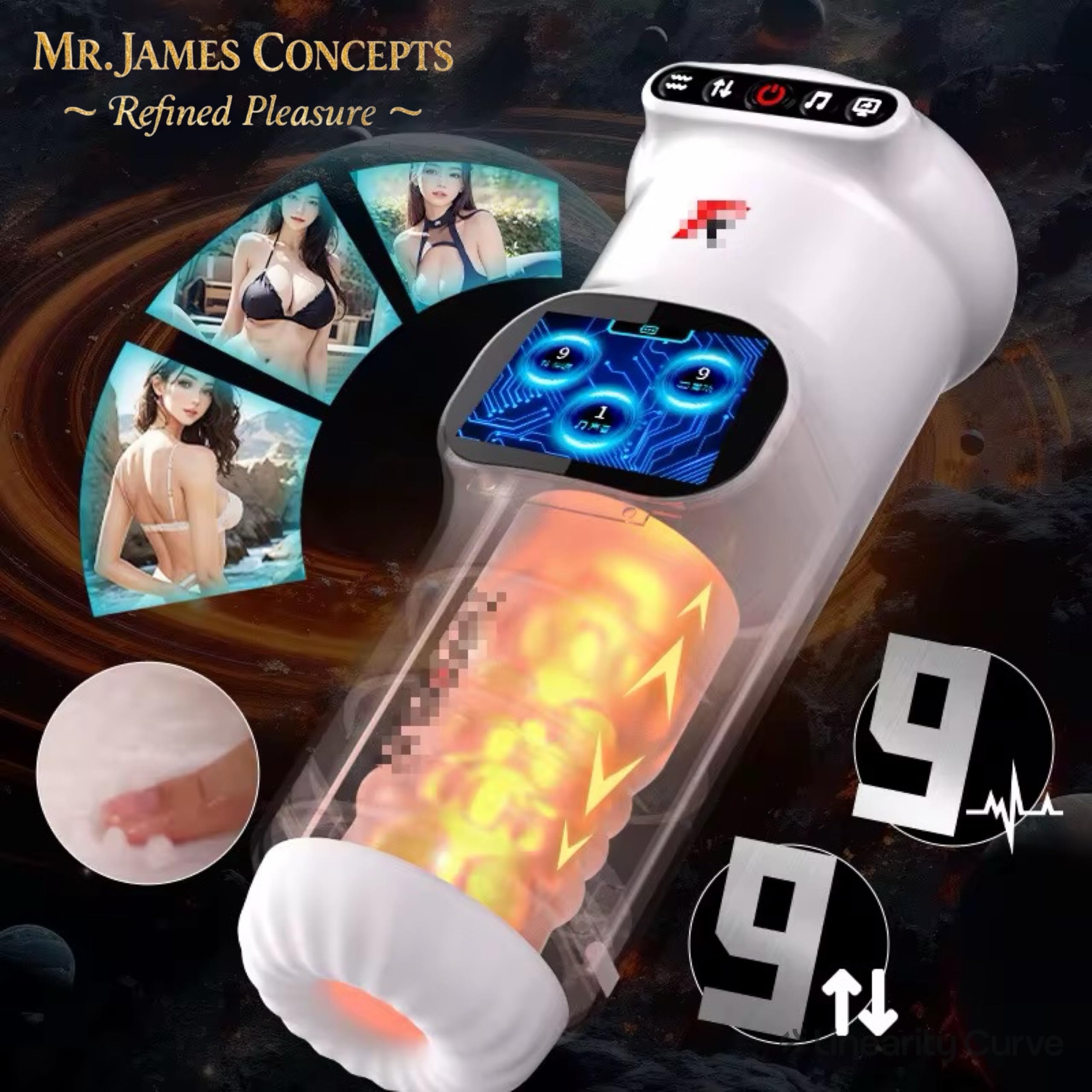 Mr James Concepts™ AURUM AI Pro 2026 – AI App-Controlled Heating & Telescopic Male Stimulation Device with Voice Interaction & LCD Display