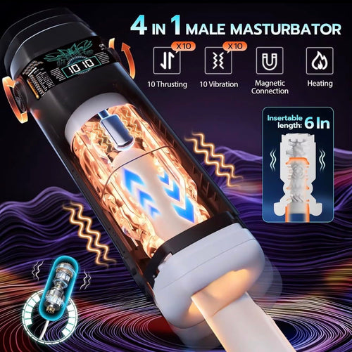 B-TITAN Smart Male Masturbator | 4-in-1 Premium Thrusting, Vibration, Heating & Drying | Cyberskin, LED Display, Magnetic Design | Mr James Concepts
