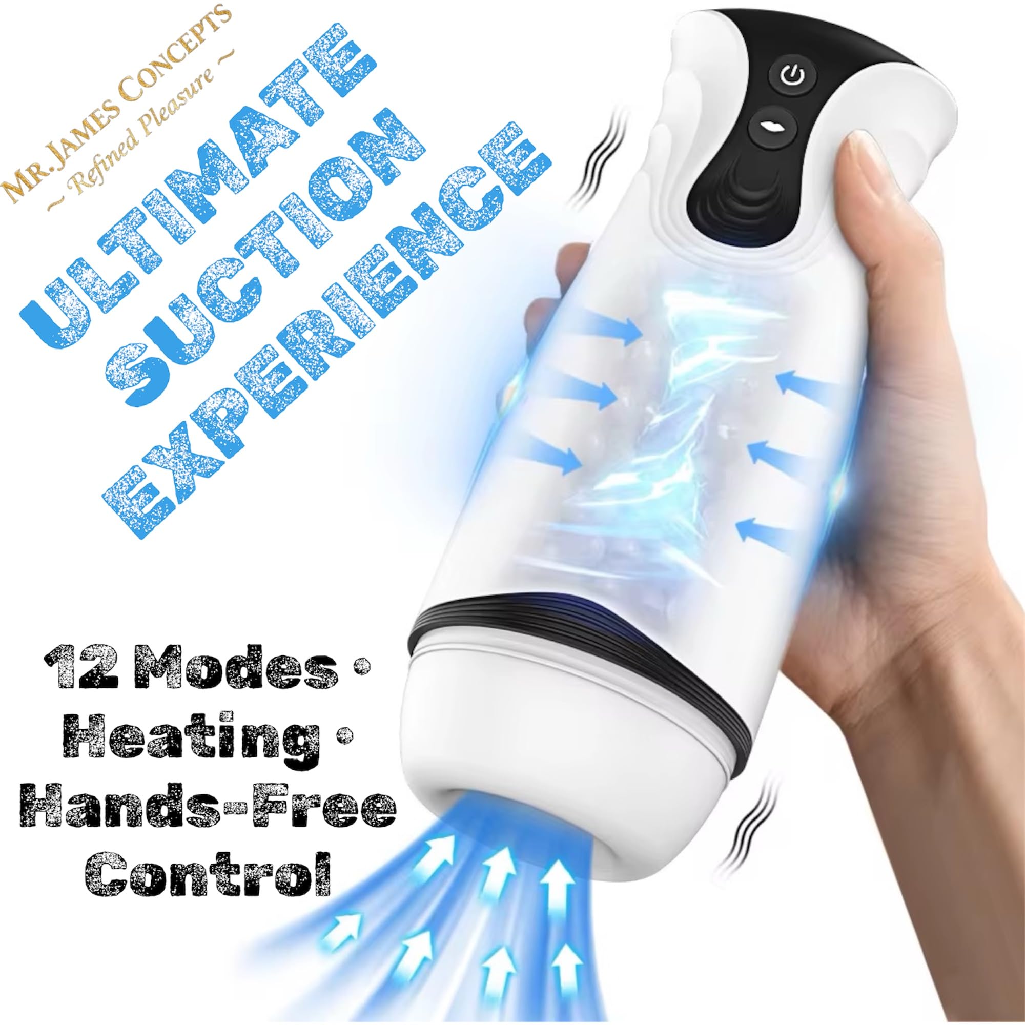 Mr. James™ Automatic Suction Masturbator Cup – 12 Suction & Vibration Modes, Heating, Hands-Free Deep Throat Blowjob Simulator, USB Rechargeable, Skin-Friendly, Glans Training Toy