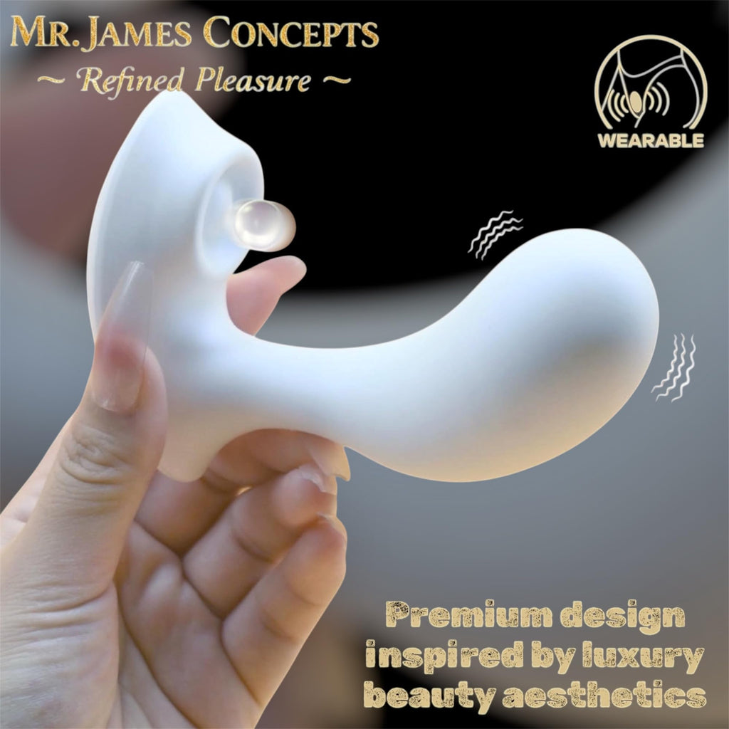 Mr James Concepts White Pearl Wearable Vibrator – Dual Head Clitoral & G-Spot Stimulator, 10 Vibration Modes + 5 Flapping Modes, Magnetic Charging, ABS&Silicone, Ultra Quiet, Premium Intimate Massager