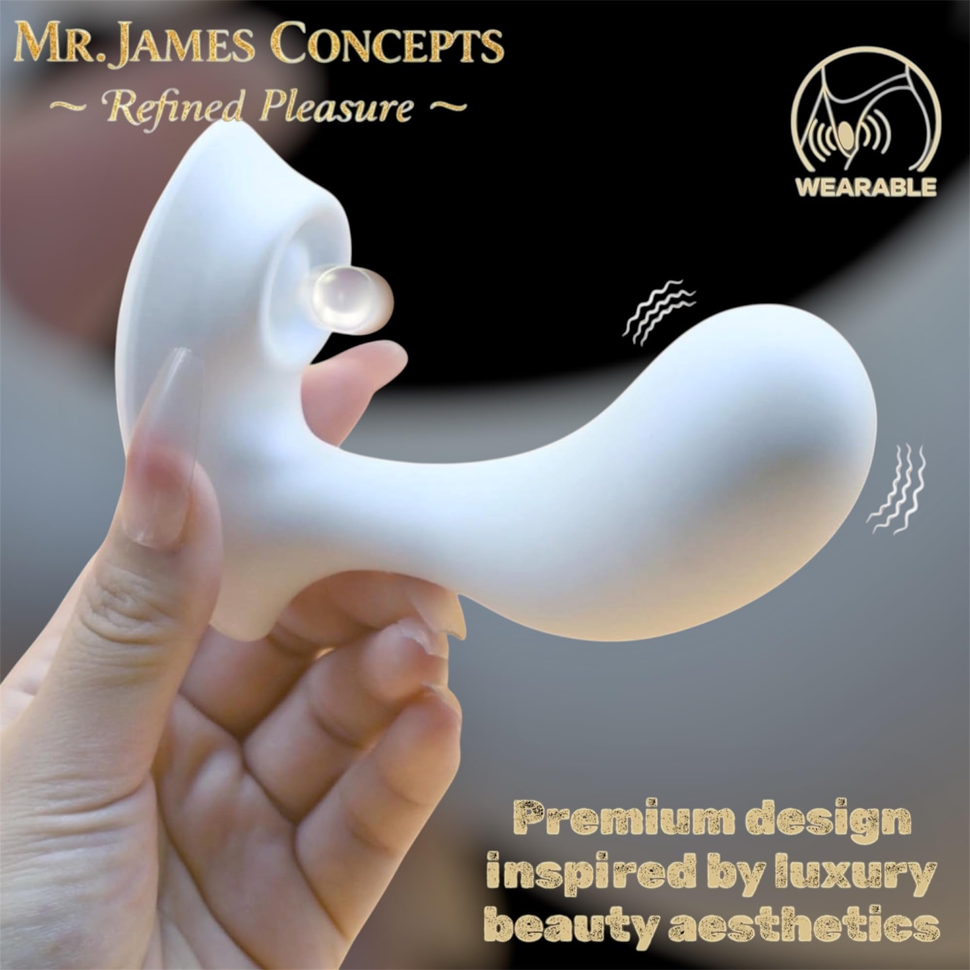 Mr James Concepts White Pearl Wearable Vibrator – Dual Head Clitoral & G-Spot Stimulator, 10 Vibration Modes + 5 Flapping Modes, Magnetic Charging, ABS&Silicone, Ultra Quiet, Premium Intimate Massager