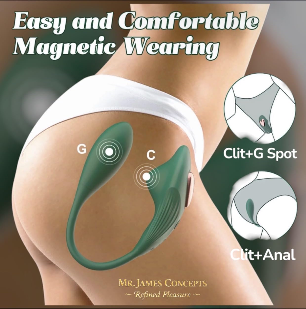 Mr. James™ Wearable Panty Vibrator – App Controlled Dual Stimulator, Clit + G-Spot/Anal, Magnetic Fit, Rechargeable, Waterproof, Couples Remote Sex Toy – Pleasure Refined