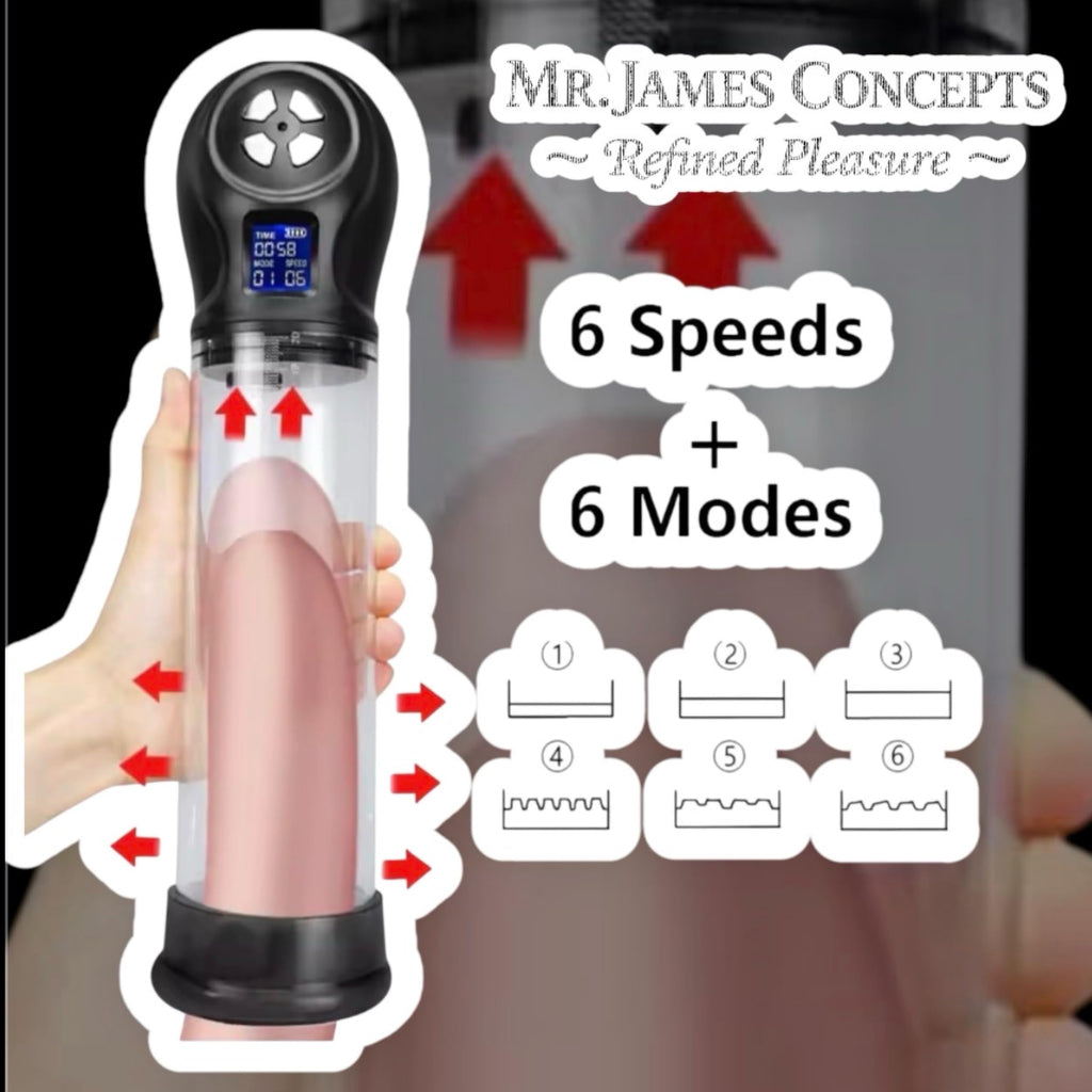 Mr. James Concepts Automatic Penis Pump – Water & Air Vacuum Training Device with 6 Suction Levels & 6 Modes | Rechargeable Male Performance & Wellness Device – Refined Pleasure Series