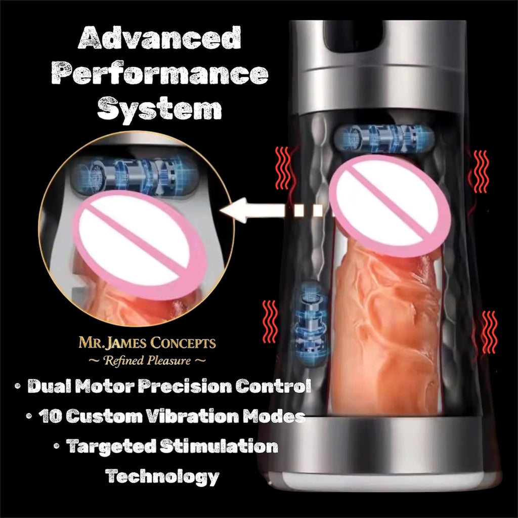 Mr. James Concepts Automatic Male Masturbator Cup – Dual Motor Hands-Free Stroker with 10 Vibration Modes & 5 Pressure Levels, 360° Adaptive Fit, Waterproof, USB Rechargeable – Refined Pleasure