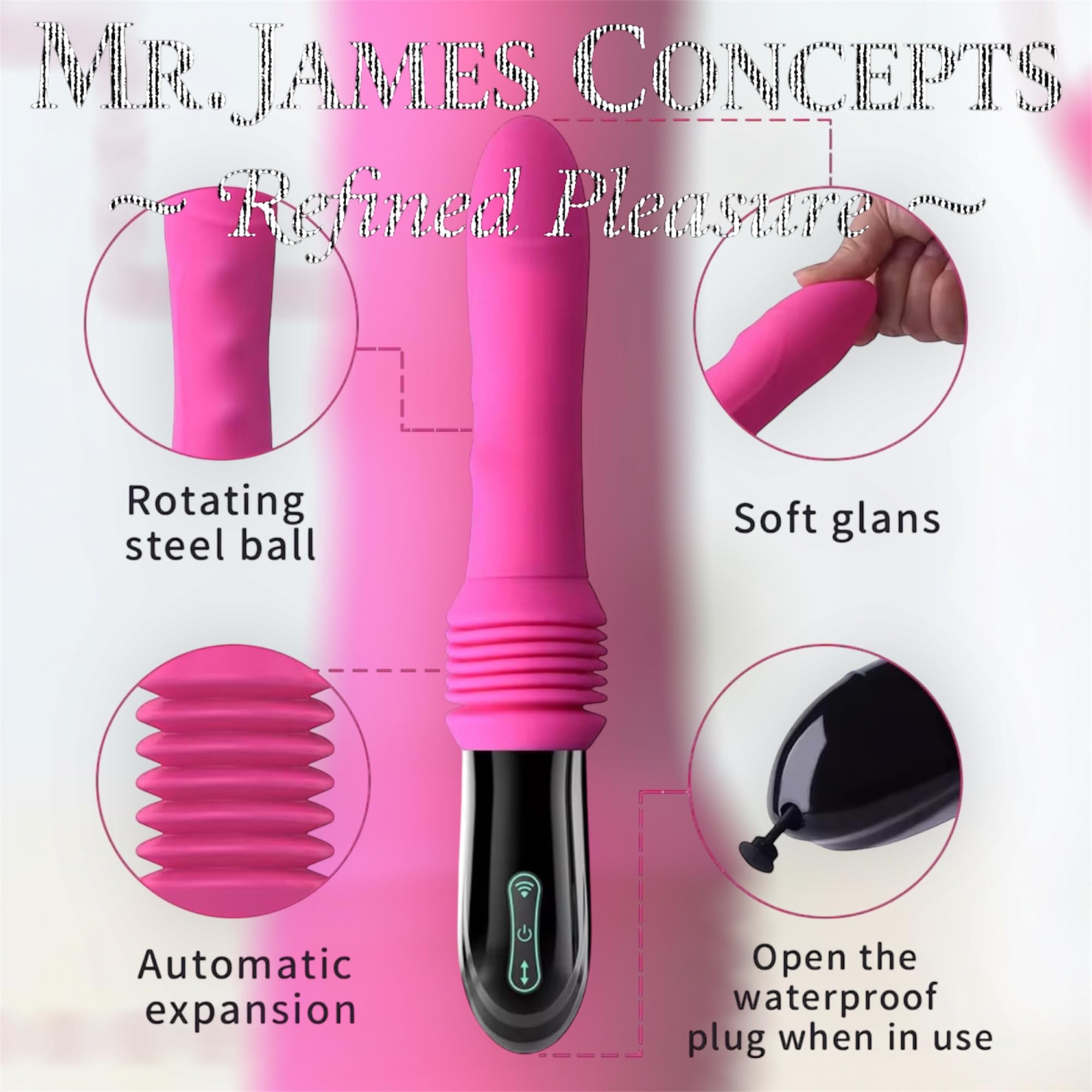 Mr. James™ Refined Pleasure 3-in-1 Telescopic Massager – 10 Vibration Modes | 3 Thrusting Speeds | Rotating Steel Ball | Waterproof | Rechargeable | Soft Silicone