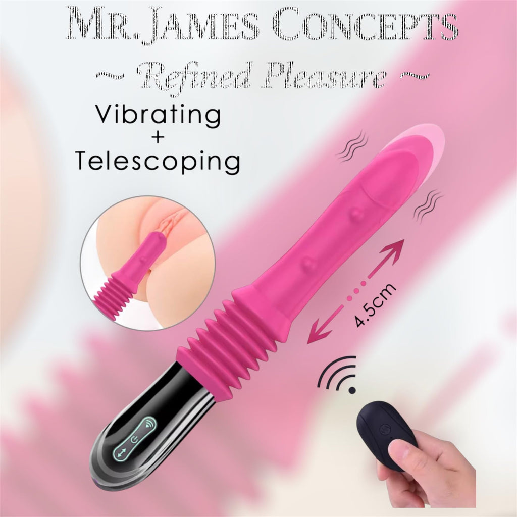 Mr. James™ Refined Pleasure 3-in-1 Telescopic Massager – 10 Vibration Modes | 3 Thrusting Speeds | Rotating Steel Ball | Waterproof | Rechargeable | Soft Silicone