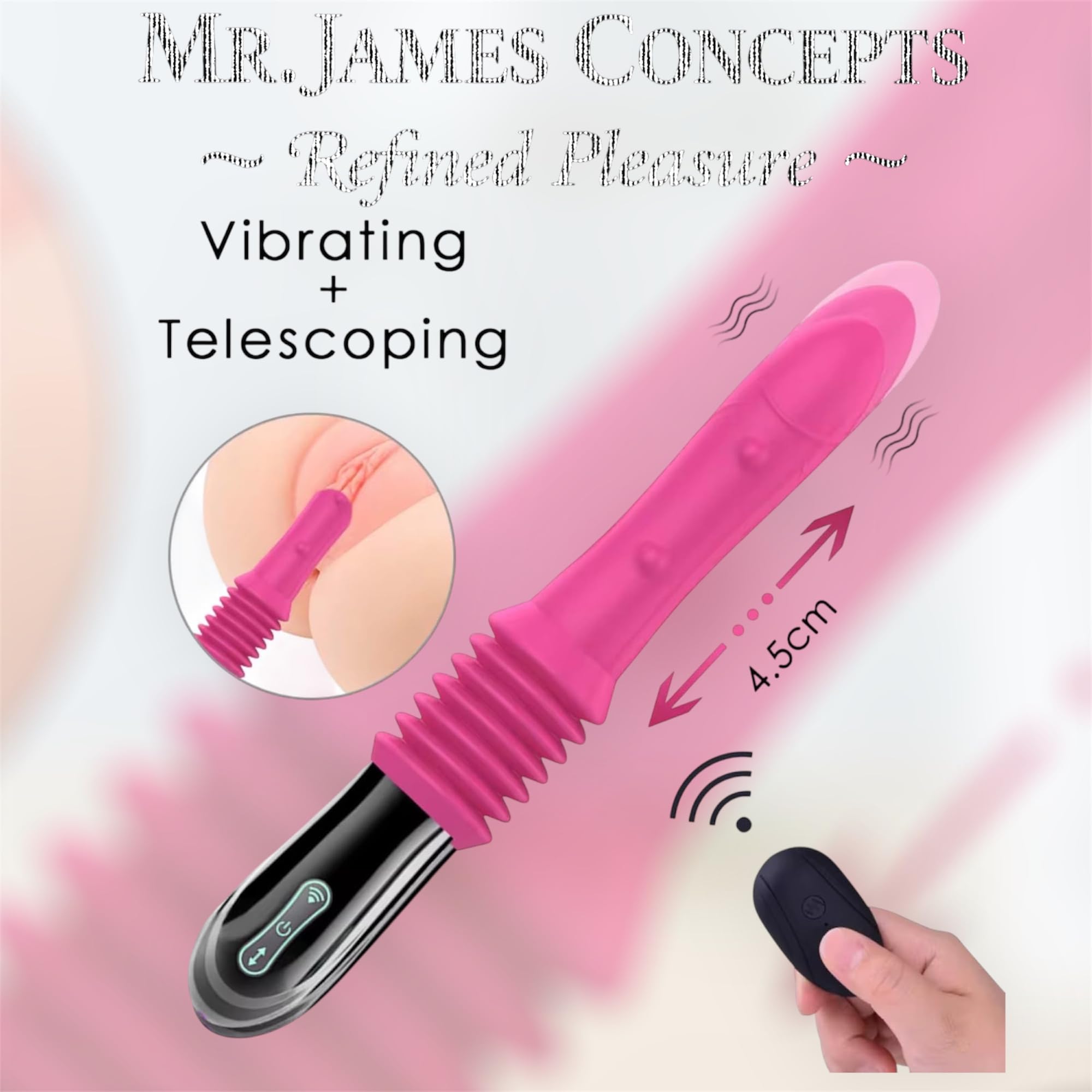 Mr. James™ Refined Pleasure 3-in-1 Telescopic Massager – 10 Vibration Modes | 3 Thrusting Speeds | Rotating Steel Ball | Waterproof | Rechargeable | Soft Silicone