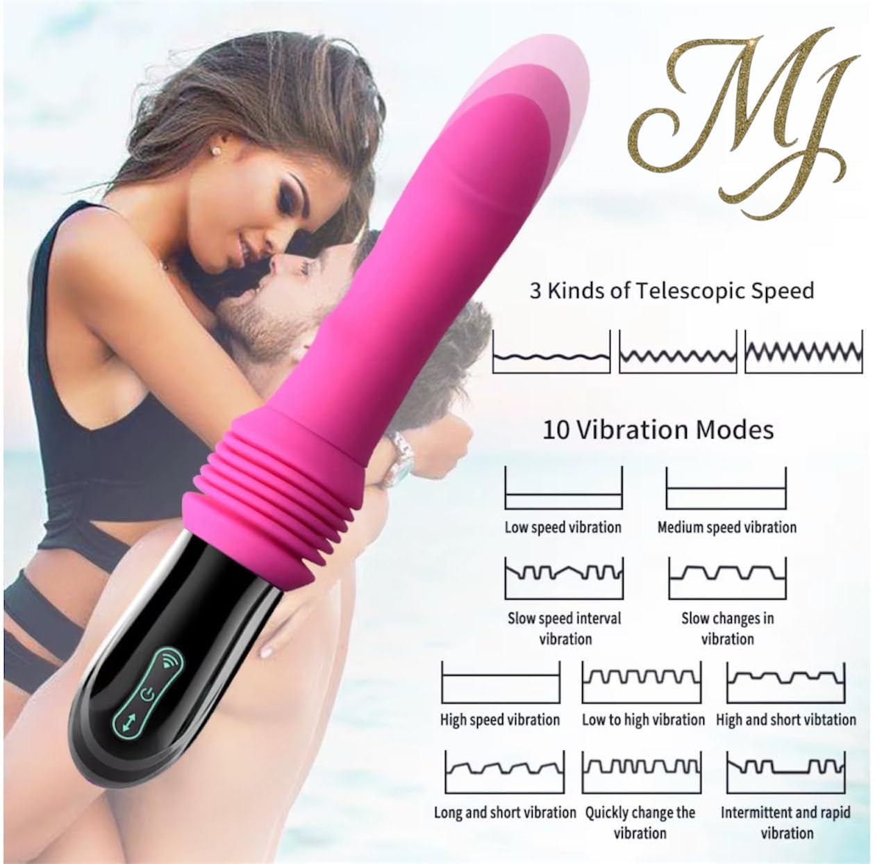 Mr. James™ Refined Pleasure 3-in-1 Telescopic Massager – 10 Vibration Modes | 3 Thrusting Speeds | Rotating Steel Ball | Waterproof | Rechargeable | Soft Silicone