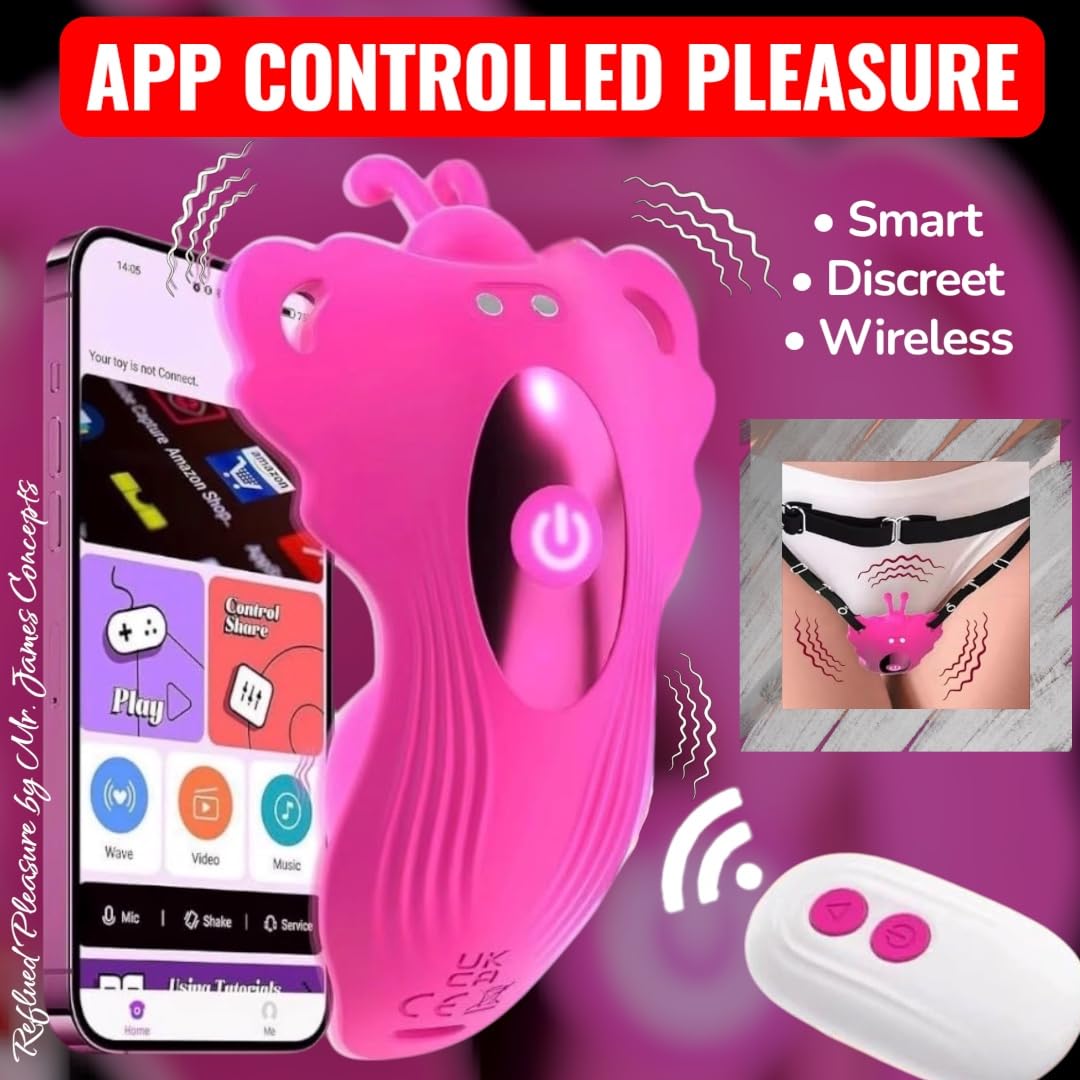 Mr. James Concepts App-Controlled Clitoral Vibrator for Couples, Wearable Bluetooth Remote Control Egg, Quiet Discreet Panty Vibrator, Waterproof USB Rechargeable, 10 Modes + App Patterns