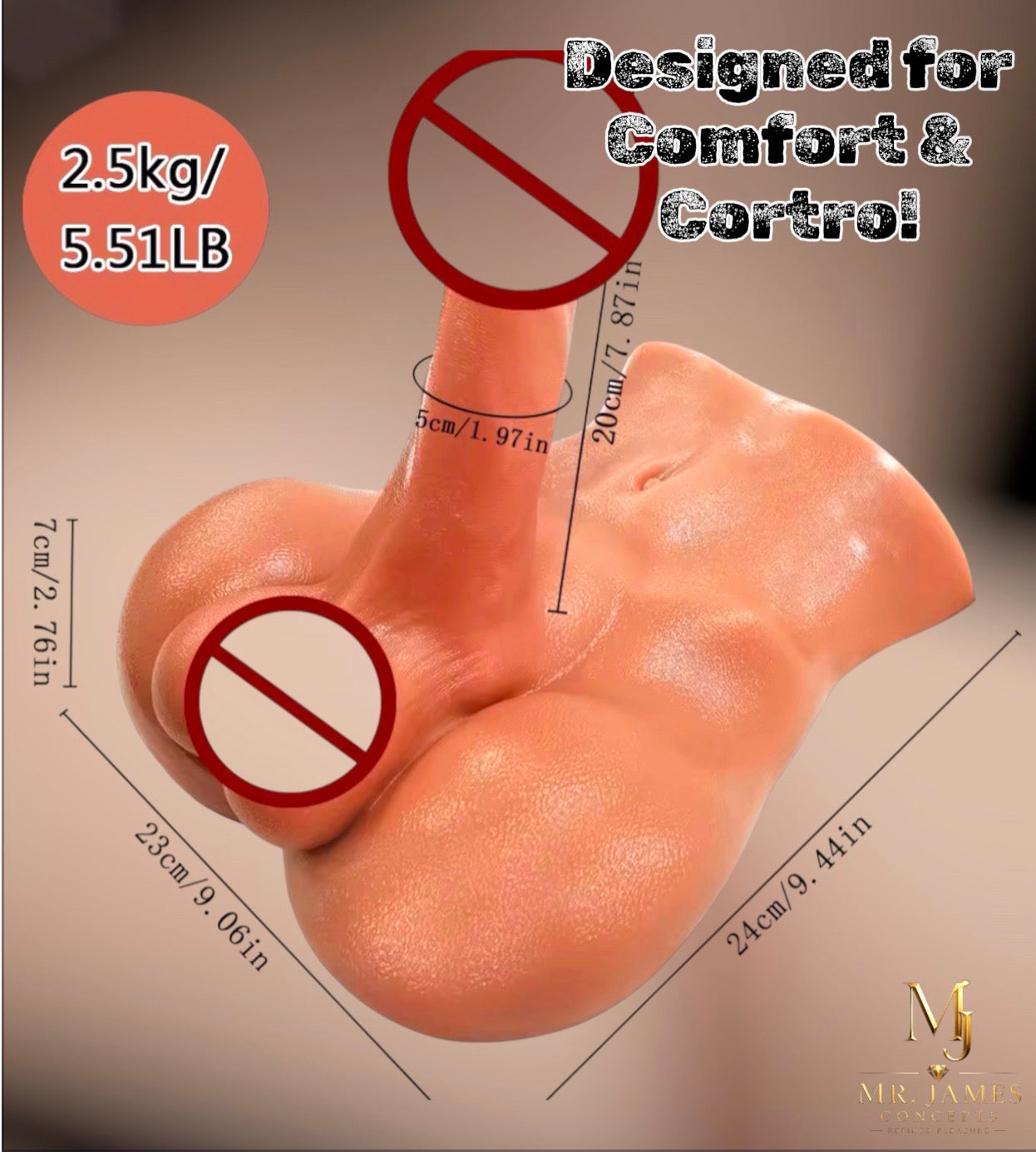 Mr. James Concepts Premium Male Torso – Realistic TPE Body Form, Soft Touch, 2.7kg