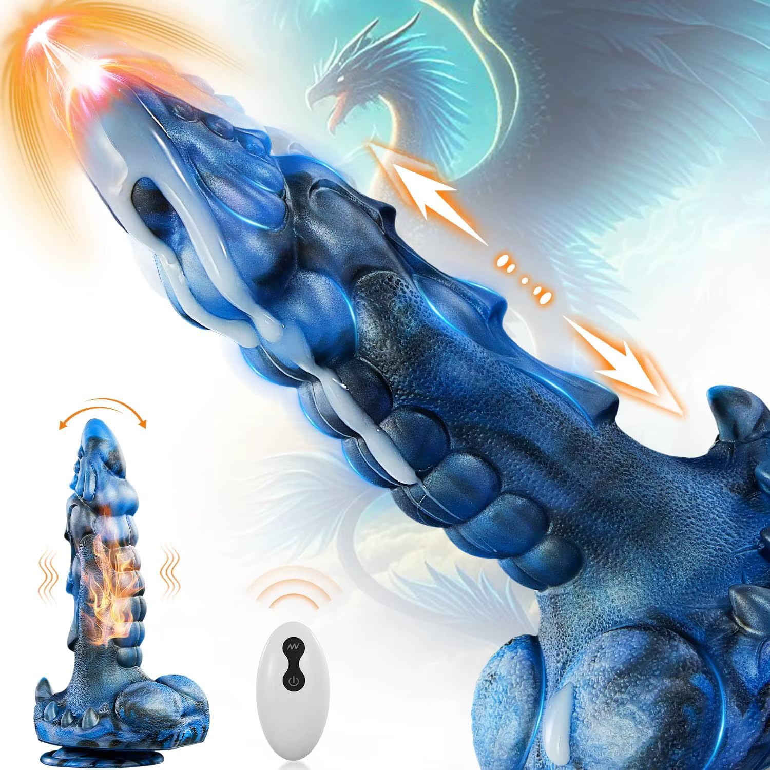 Mr James™ 9.5” 5-in-1 Fantasy Telescopic Monster Dildo – Thrusting, Rotating & Heating Dragon Knot Vibrator for Women and Men | 8 Thrusting, 8 Vibrating Modes | Strong Suction Cup | Remote Control