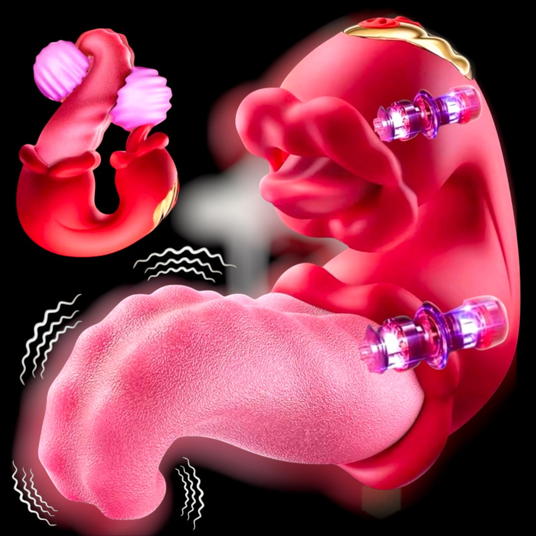 Mr. James™ 4-in-1 G Spot & Clitoral Vibrator – Double Tongue Licking, Nipple Stimulator, 10 Vibration Modes – Rechargeable Adult Toy for Women