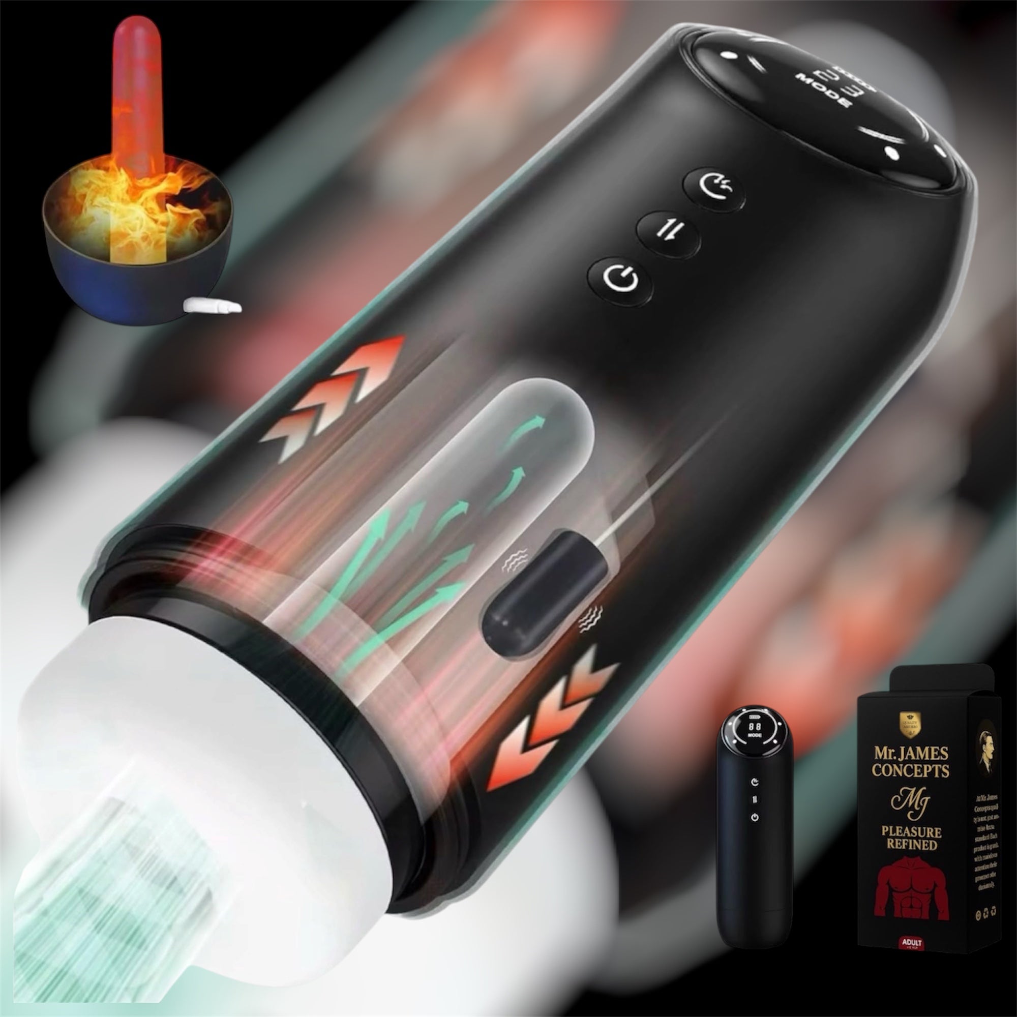 Mr. James™ Electric Masturbation Cup for Men – 10 Vibration & 4 Suction Modes, Thrusting, Moaning, Heating Base – Auto Stroker for Intense Male Pleasure