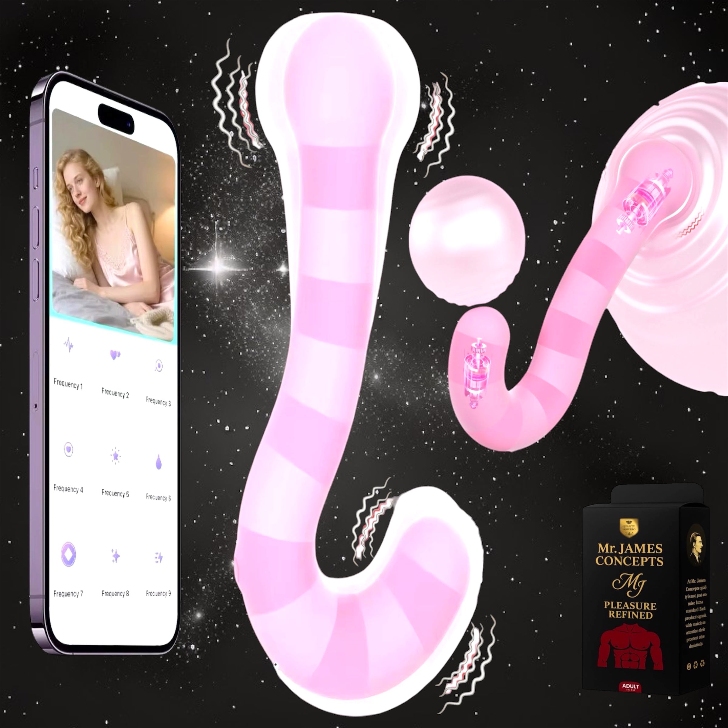 Mr James Concepts RoseCurve™ Smart App-Controlled Vibrator – Luxury Curved Dual Stimulation Massager, 9 Vibration Modes, Whisper-Quiet, USB Rechargeable, Waterproof Design