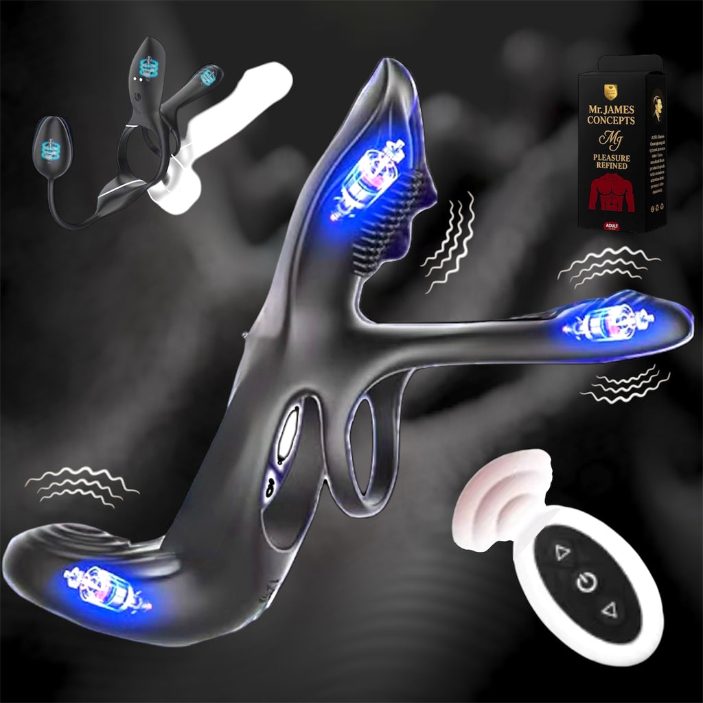 Mr James Concepts Prostate Stimulator with Dual Ring – USB Magnetic Rechargeable Male Vibrator, 10+10+10 Modes, Stretchable Silicone, Waterproof, Remote Control, Fits All