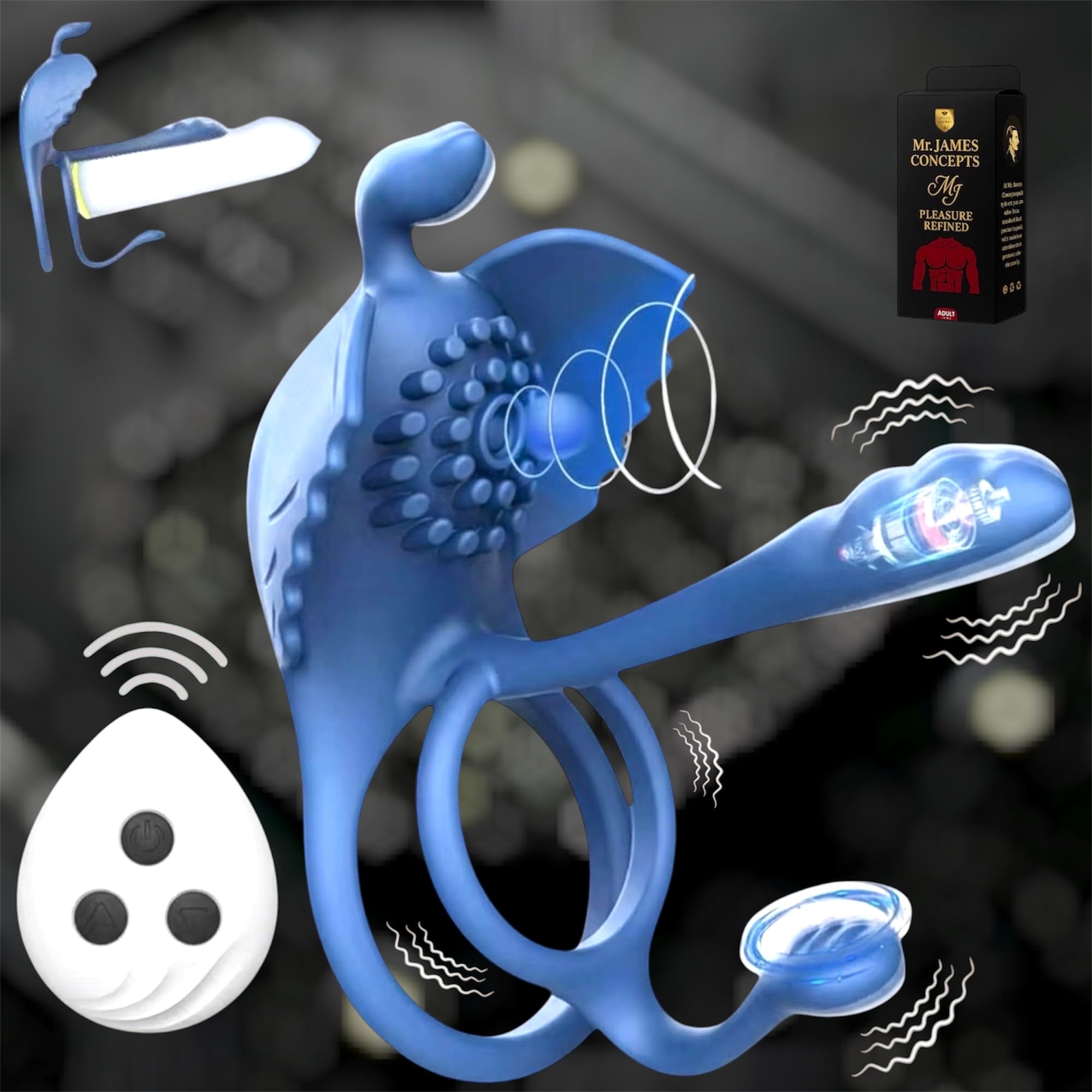 Mr James Concepts Wearable Dual Vibrator Ring – 10 Modes Prostate & Clitoral Stimulator, Waterproof, Soft Silicone, USB Rechargeable, Fits All, Couples Pleasure Toy