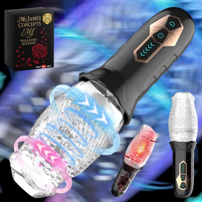 Mr. James™ Intelligent Telescopic Rotating Male Masturbator Cup – Automatic Suction & Vibration, Reusable TPE Sleeve, Adult Pleasure Device for Men
