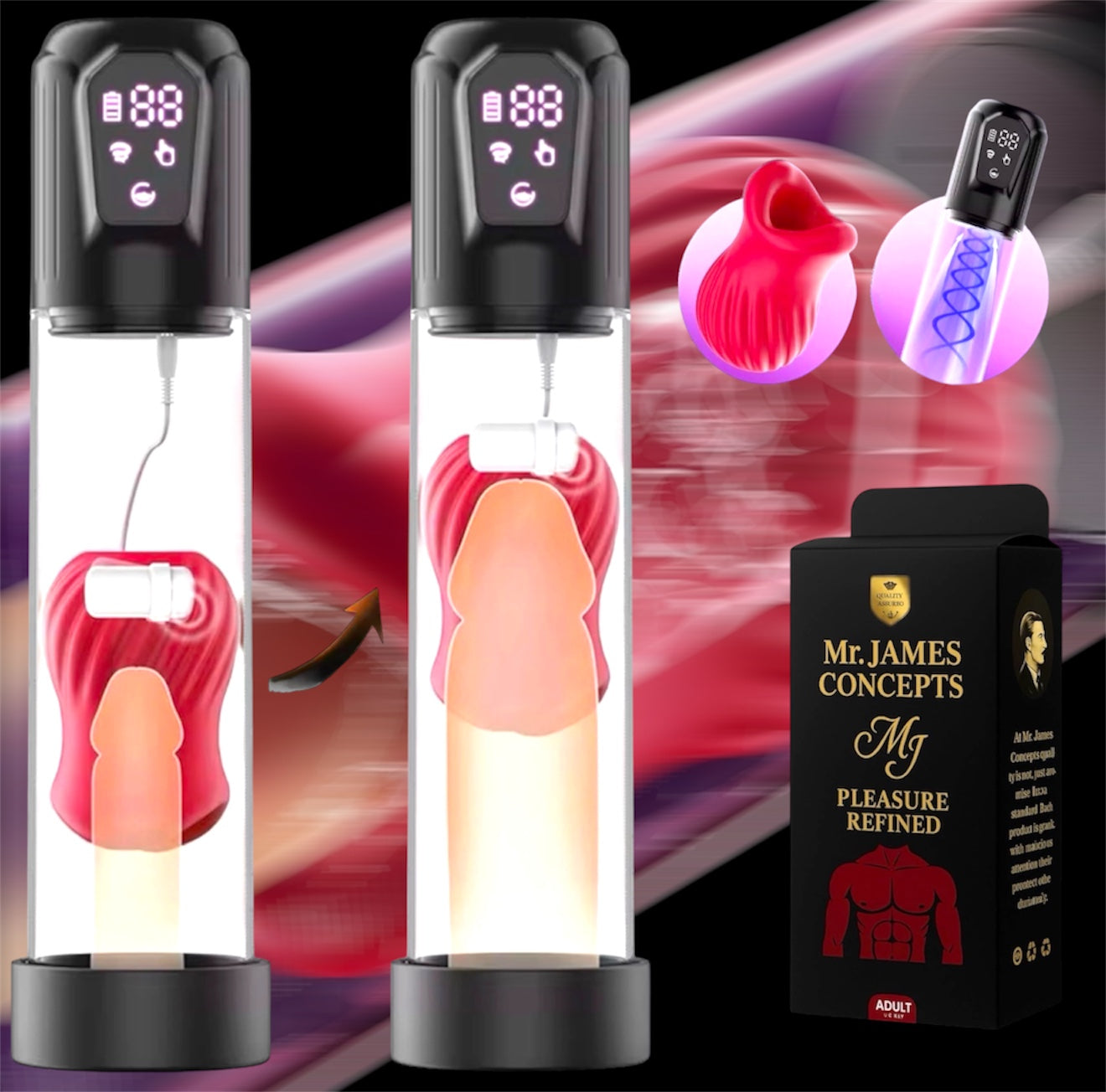 Mr. James Concepts APP-Controlled Electric Penis Pump & Male Masturbator – Automatic Vacuum Enlargement Device with 5 Suction Modes & 3D TPE Sleeve | USB Rechargeable, 100% Waterproof, Delay Training