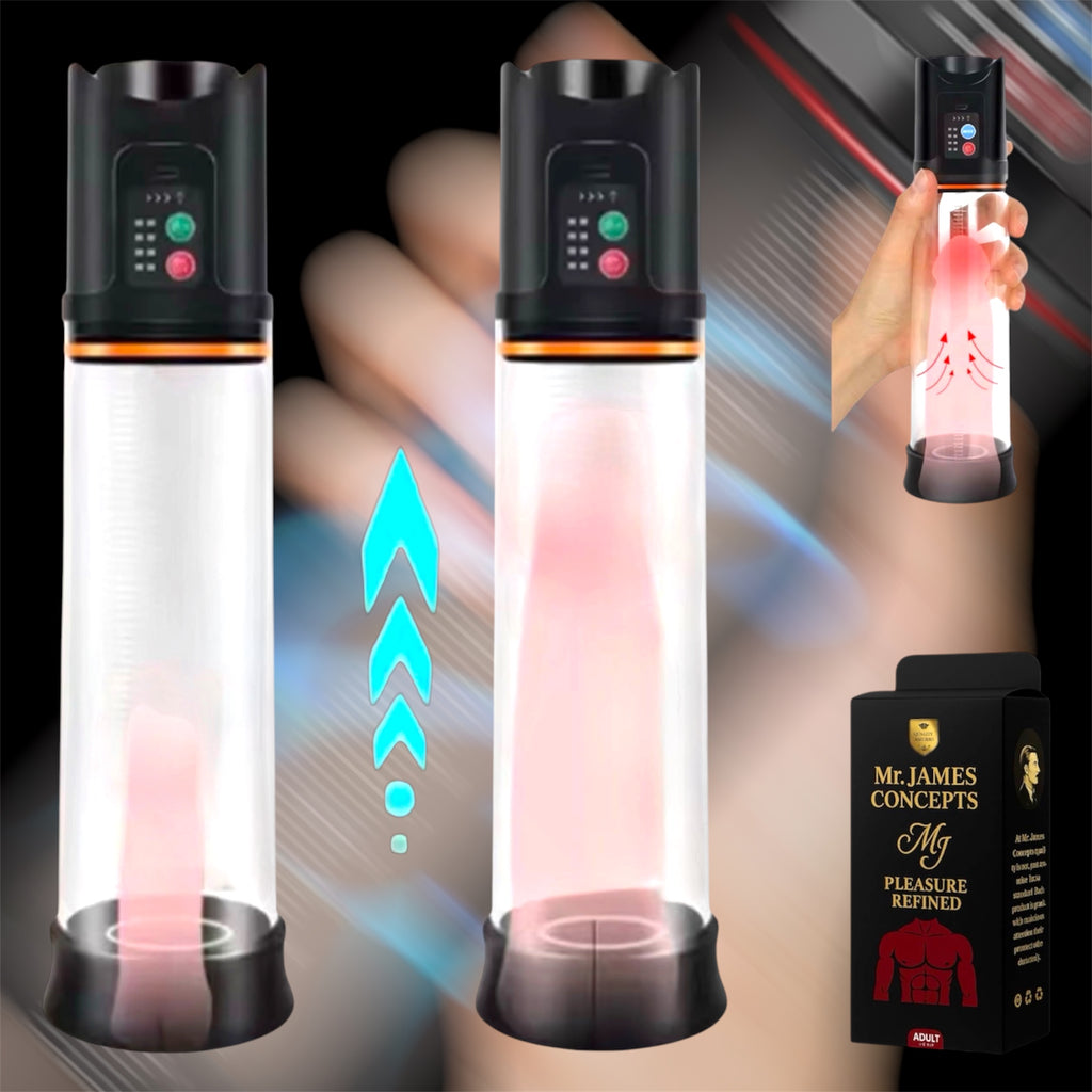 Mr. James Concepts Electric Penis Pump & Masturbation Trainer – Automatic Vacuum Enhancer with 4 Suction Modes, 2 Rubber Rings, Stronger Erections & Stamina Booster – Waterproof Silicone Cup (Black)
