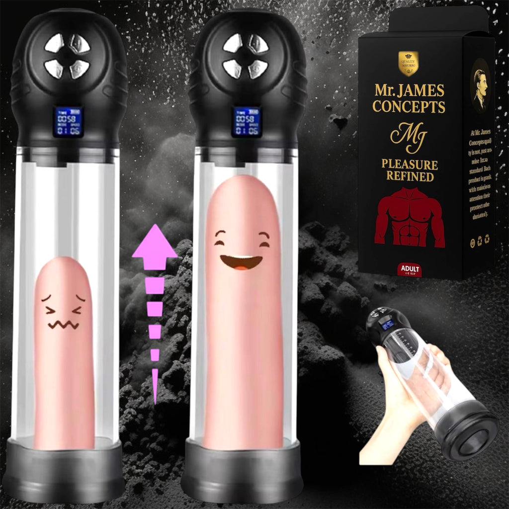 Mr. James Concepts Automatic Penis Pump – Water & Air Vacuum Training Device with 6 Suction Levels & 6 Modes | Rechargeable Male Performance & Wellness Device – Refined Pleasure Series