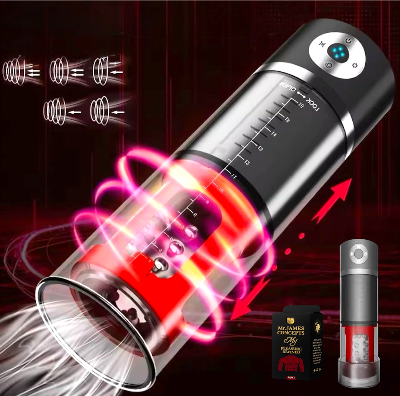 Mr. James Concepts ARS – Automatic Penis Enlargement Pump with 5 Suction & 5 Vibration Modes | Premium Male Masturbator Pocket Pussy Sex Toy, USB Rechargeable, Quiet Design, Silicone + ABS