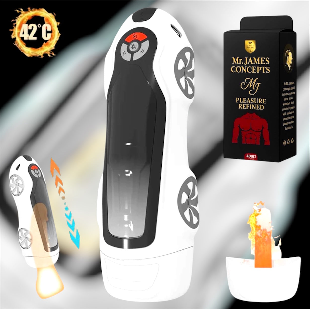 MR JAMES AURORA V12 HyperDrive™ Smart Male Masturbator – App Bluetooth Control, 9 Thrusting & 9 Vibration Modes, Heating Function, Interactive Voice & Music Sync, 3D Textured Sleeve, USB-C Rechargeabl