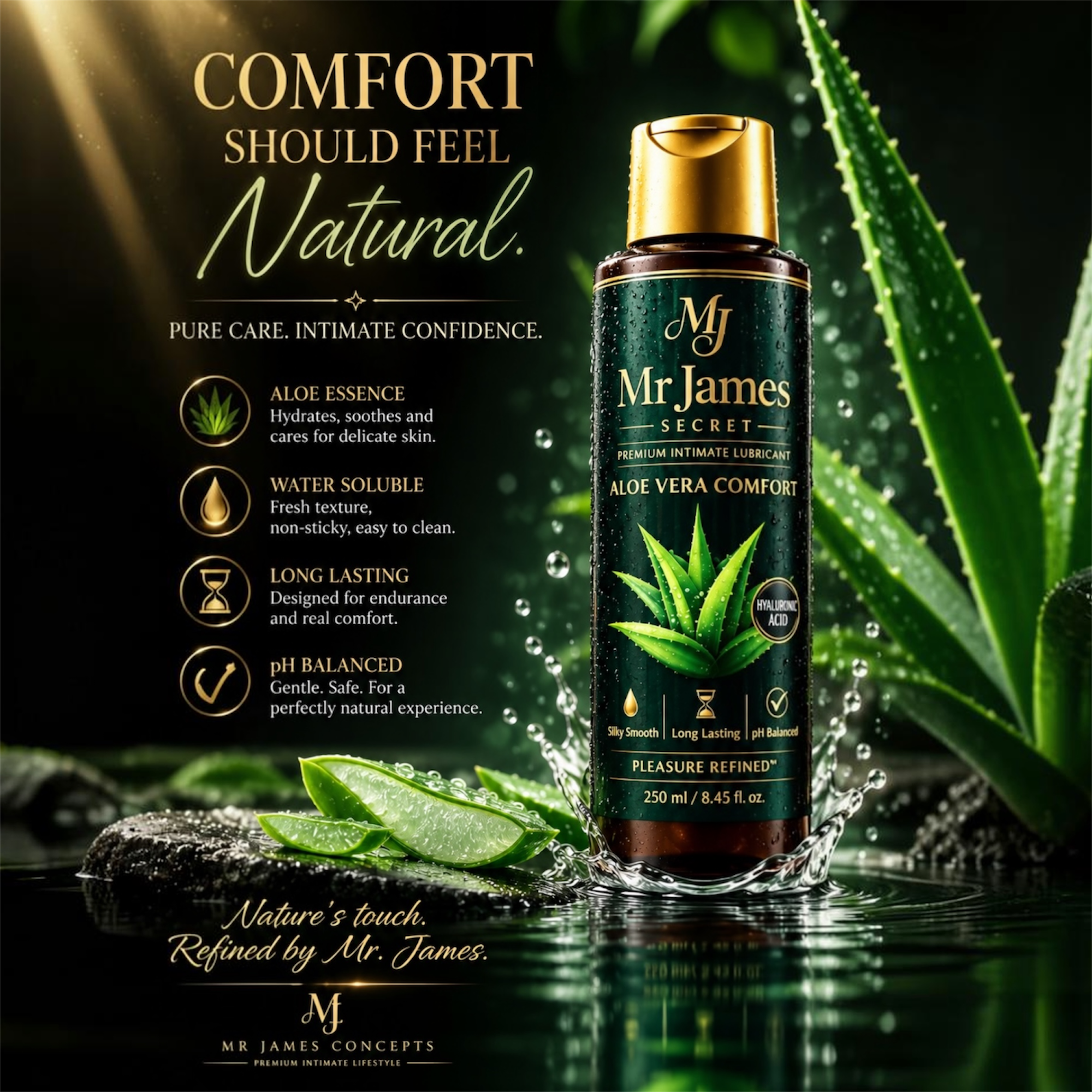Water-Based Intimate lotion 250ml | comfort Refined™ with Hyaluronic Acid | Silky Smooth, Long-Lasting, pH Balanced | Premium Intimate Care