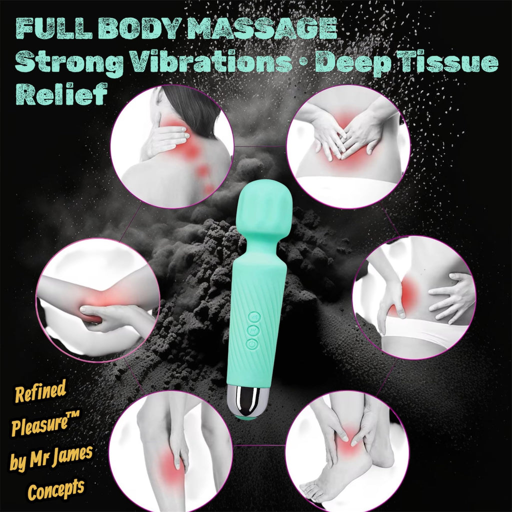 Mr James Concepts Refined Pleasure Rechargeable Wand Massager – 20 Patterns & 8 Speeds Personal Massager, Powerful Quiet Vibration, Flexible Head, Medical Grade Silicone, Waterproof IPX7 Body Massager