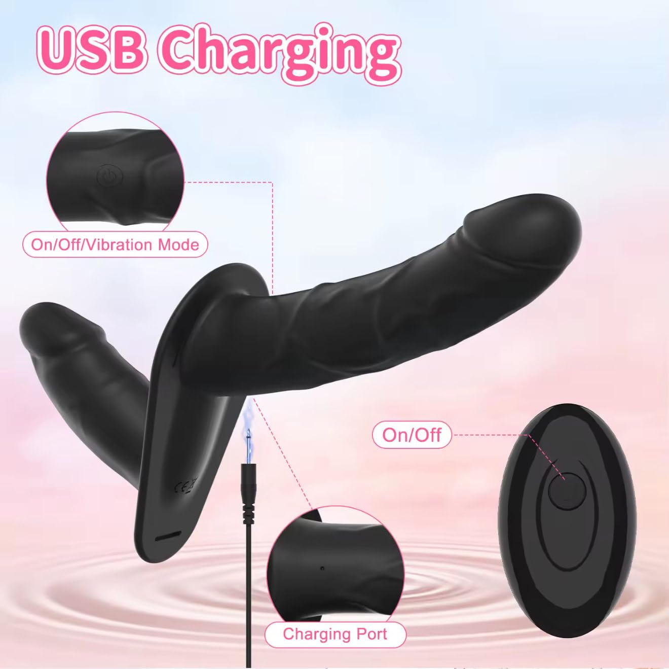 Mr. James™ Unisex Remote Control wearable device with 2 wand massagers – USB Rechargeable, 10 Vibration Modes, Adjustable Harness, Waterproof – for Couples & Solo