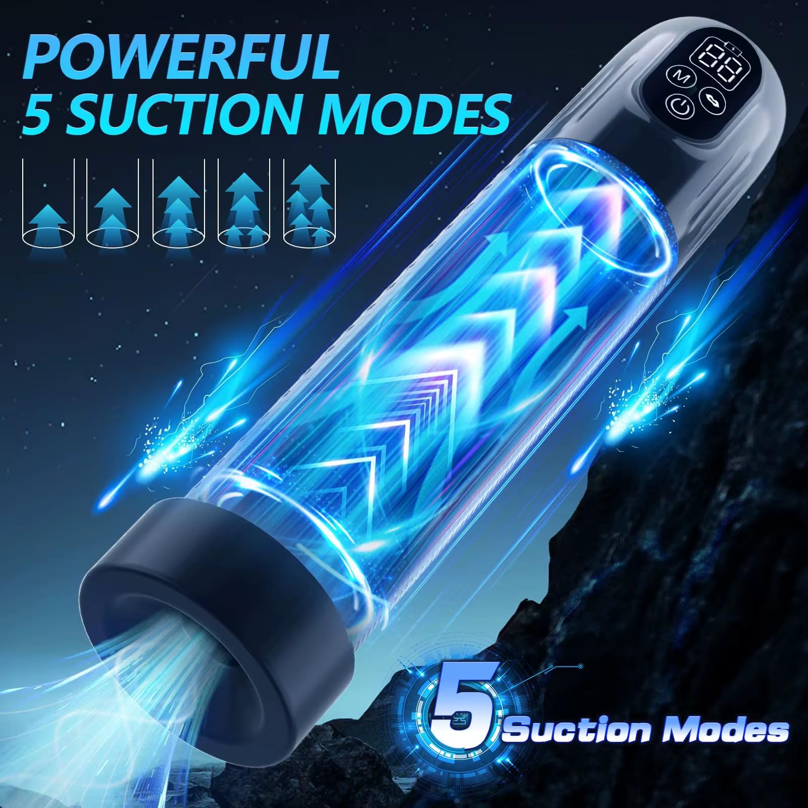 Mr. James® 6-in-1 Electric Penis Vacuum Pump – LED Display, 6 Training & 5 Suction Modes, Waterproof Male Enlarger with Cock Ring & Aircraft Cup – Pleasure Refined