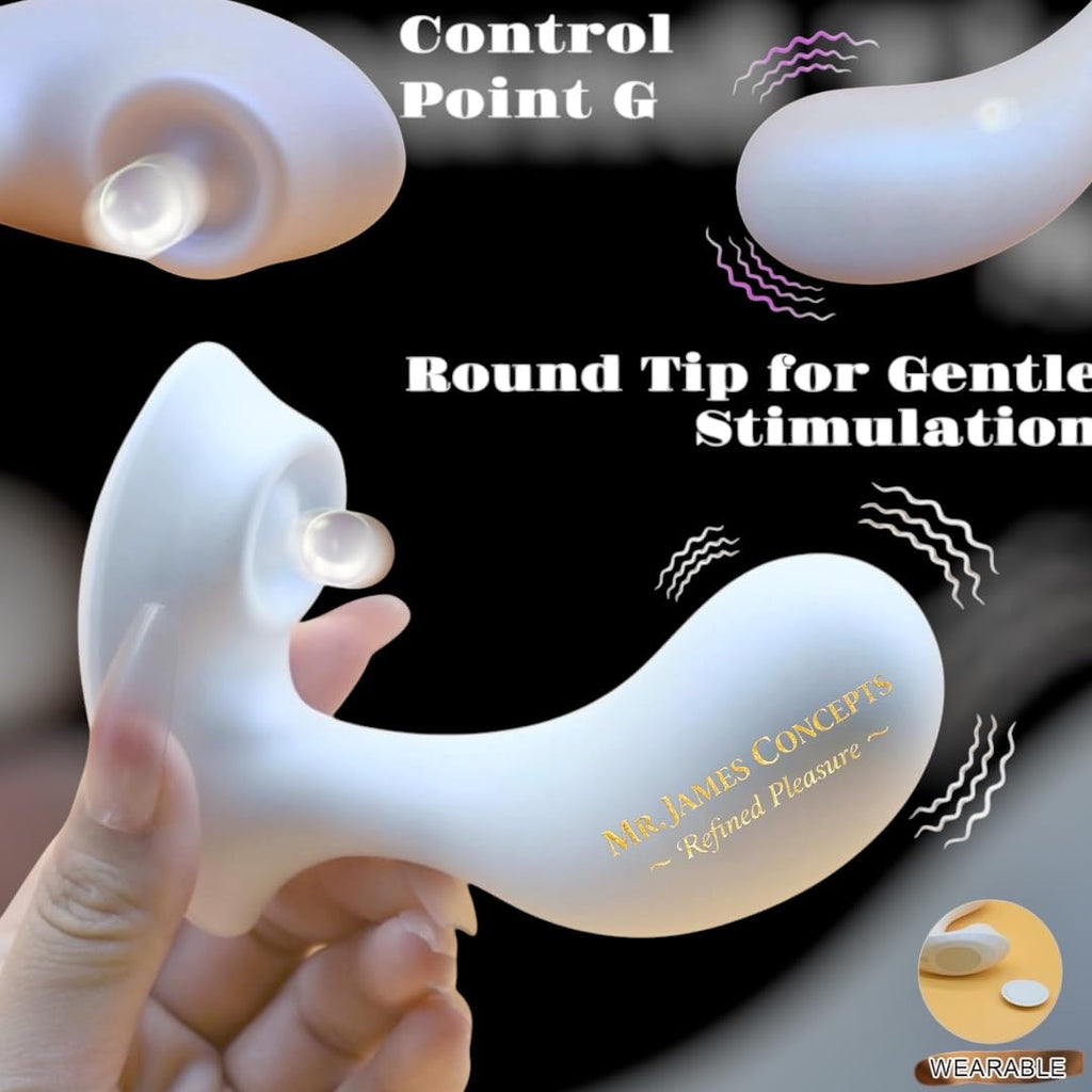 Mr James Concepts White Pearl Wearable Vibrator – Dual Head Clitoral & G-Spot Stimulator, 10 Vibration Modes + 5 Flapping Modes, Magnetic Charging, ABS&Silicone, Ultra Quiet, Premium Intimate Massager