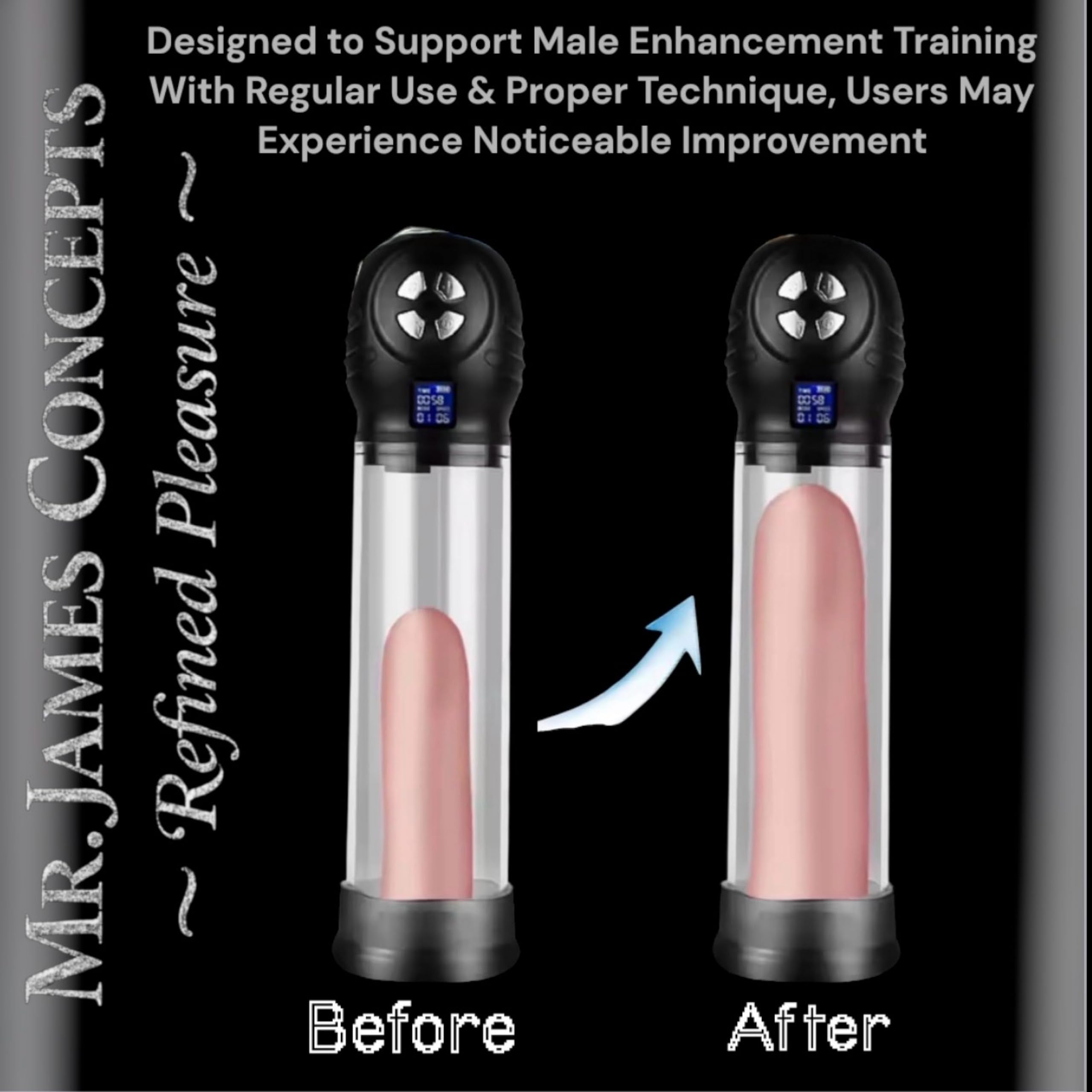 Mr. James Concepts Automatic Penis Pump – Water & Air Vacuum Training Device with 6 Suction Levels & 6 Modes | Rechargeable Male Performance & Wellness Device – Refined Pleasure Series