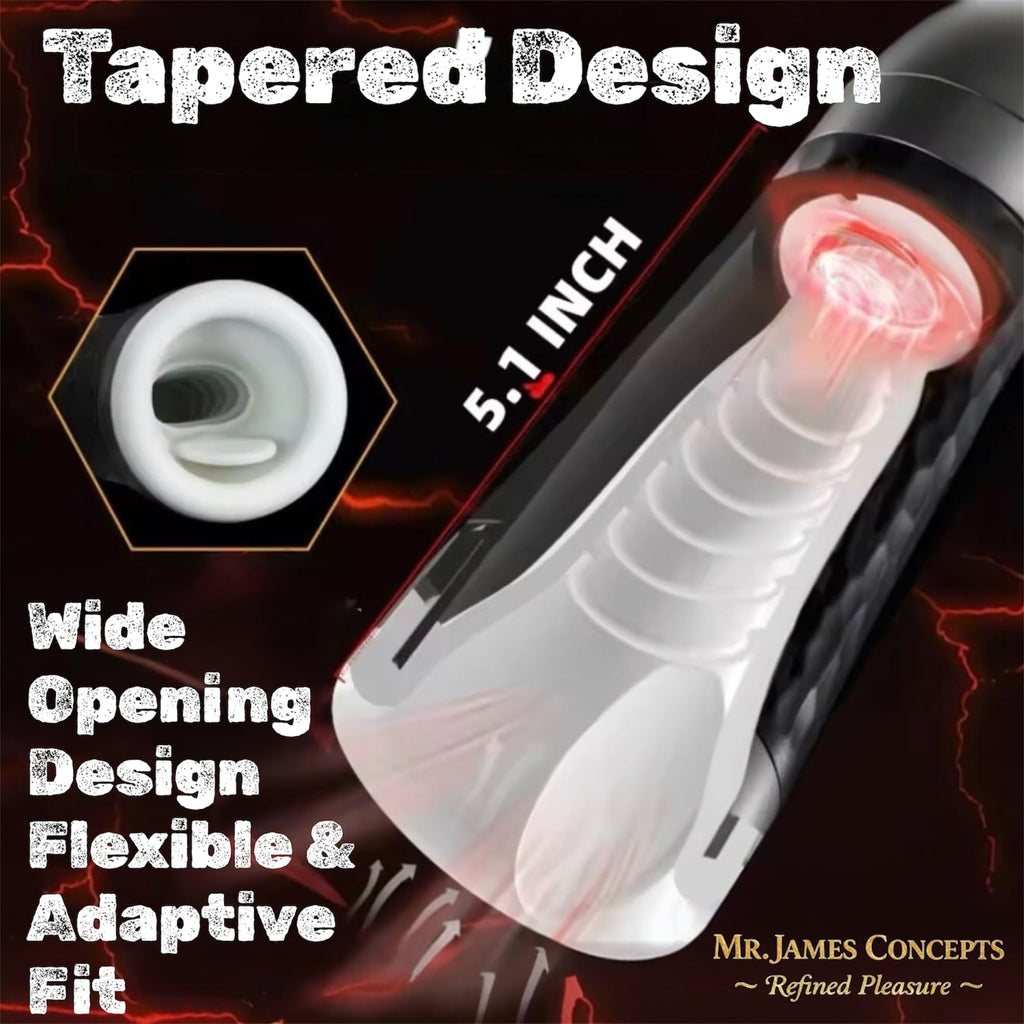 Mr. James Concepts Automatic Male Masturbator Cup – Dual Motor Hands-Free Stroker with 10 Vibration Modes & 5 Pressure Levels, 360° Adaptive Fit, Waterproof, USB Rechargeable – Refined Pleasure