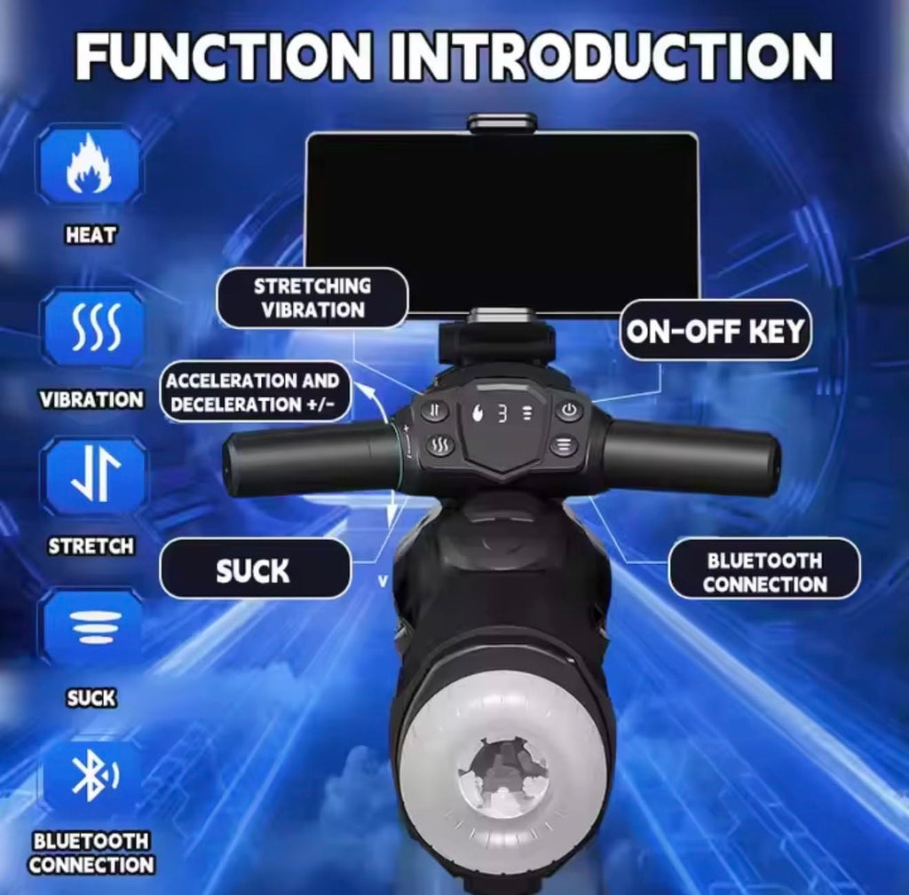 Mr. James Concepts™ Bluetooth Thrusting Male Masturbator Cup – Automatic Heating, Suction & Vibration with 360° Phone Holder | Telescopic Penis Stroker with 10 Suction & 13 Vibration Modes – Refined P