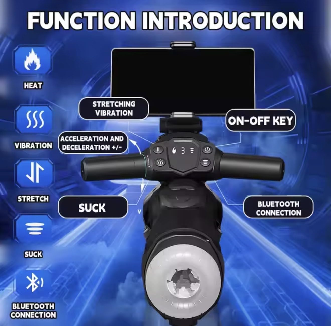 Mr. James Concepts™ Bluetooth Thrusting Male Masturbator Cup – Automatic Heating, Suction & Vibration with 360° Phone Holder | Telescopic Penis Stroker with 10 Suction & 13 Vibration Modes – Refined P