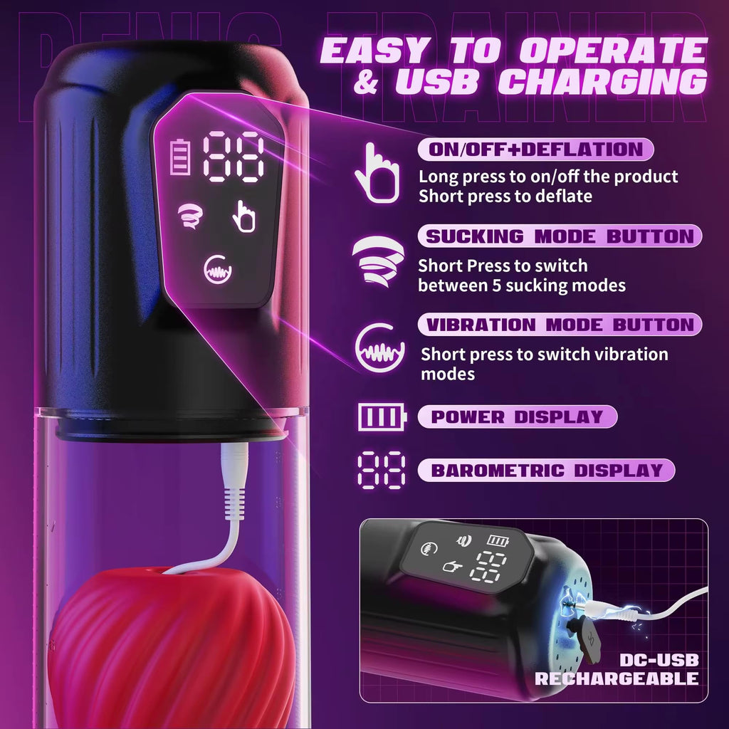 Mr. James Concepts APP-Controlled Electric Penis Pump & Male Masturbator – Automatic Vacuum Enlargement Device with 5 Suction Modes & 3D TPE Sleeve | USB Rechargeable, 100% Waterproof, Delay Training