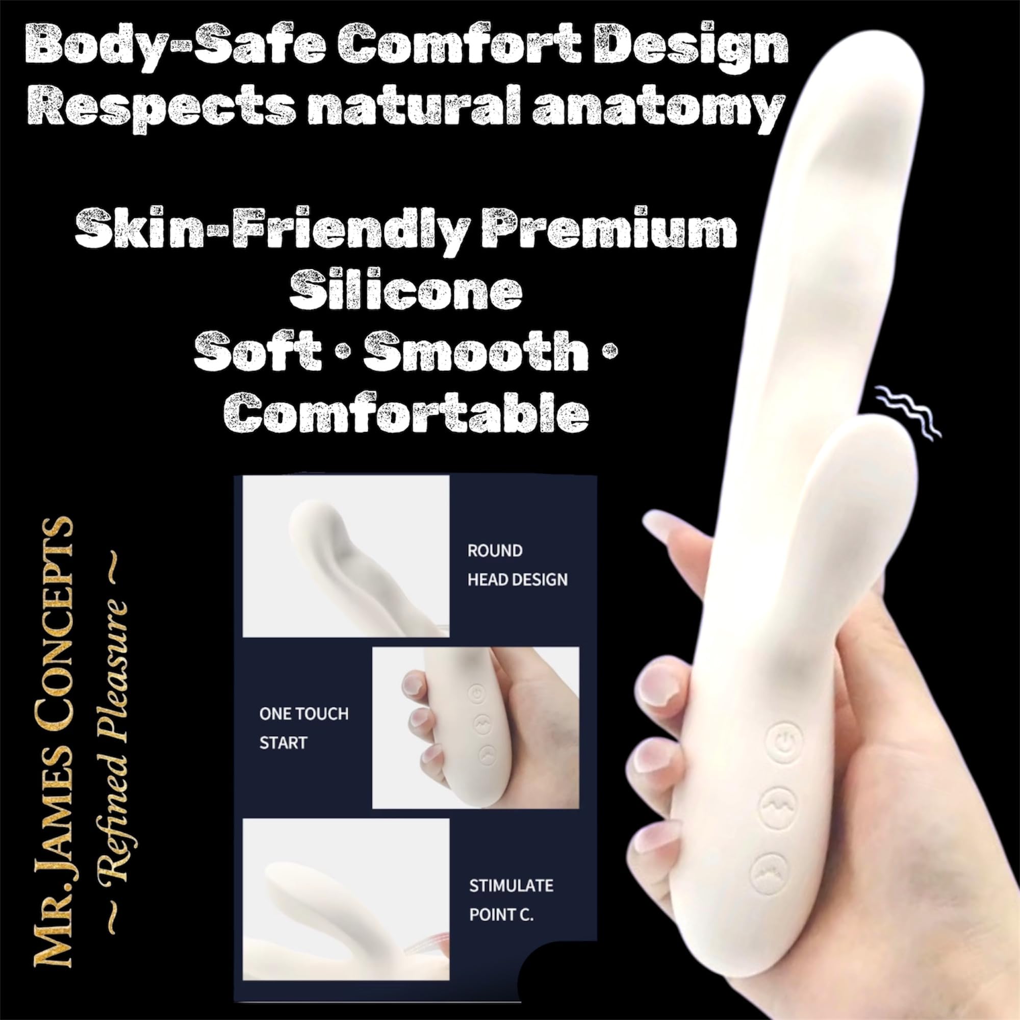 Mr James Concepts Pearl Élite Collection – Premium Silicone Personal Massagers, USB Rechargeable Waterproof Luxury Intimate Massager Series