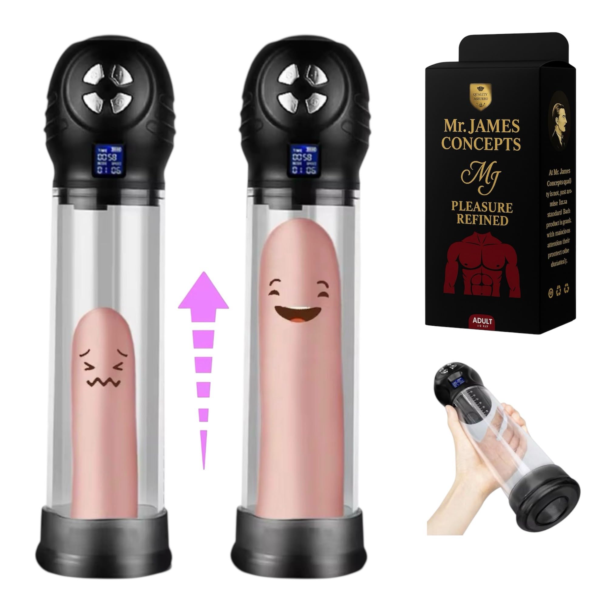Mr. James Concepts Automatic Penis Pump – Water & Air Vacuum Training Device with 6 Suction Levels & 6 Modes | Rechargeable Male Performance & Wellness Device – Refined Pleasure Series
