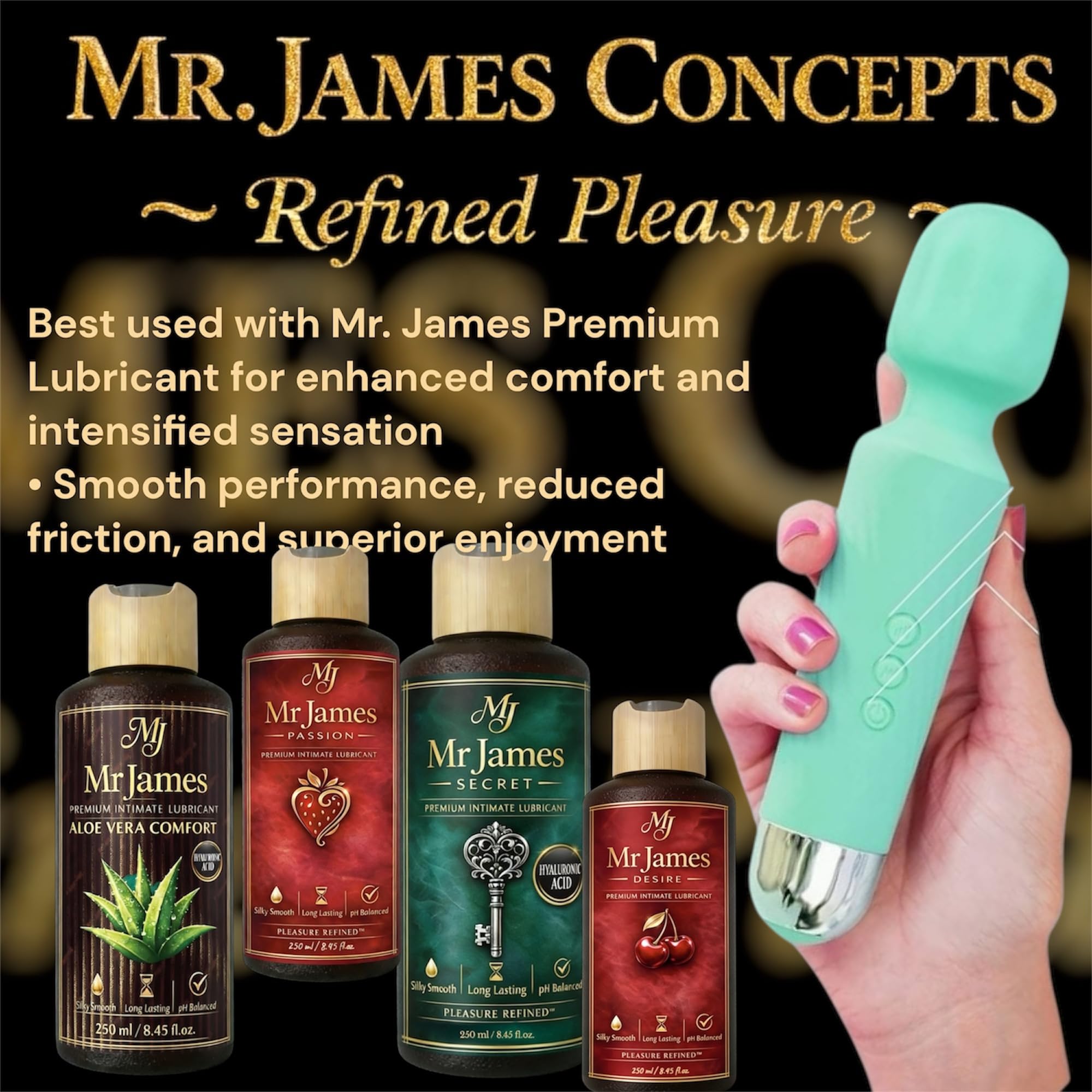 Mr James Concepts Refined Pleasure Rechargeable Wand Massager – 20 Patterns & 8 Speeds Personal Massager, Powerful Quiet Vibration, Flexible Head, Medical Grade Silicone, Waterproof IPX7 Body Massager