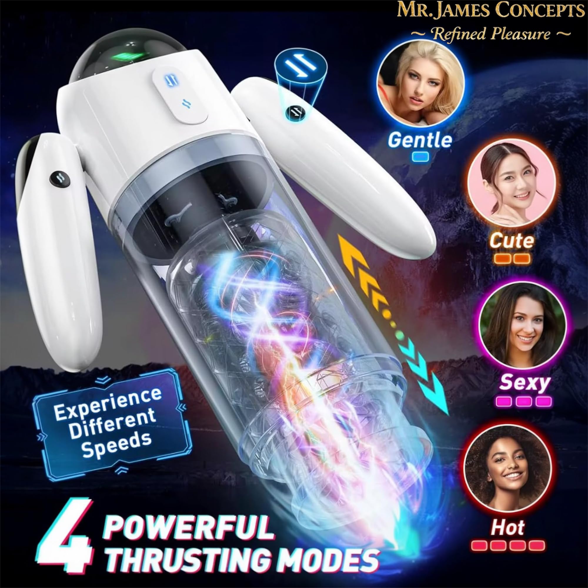 Mr. James™ Thrust & Rotate – Next-Gen Automatic Male Masturbator | Dual Entrance | USB-C Rechargeable | 7 LED Modes