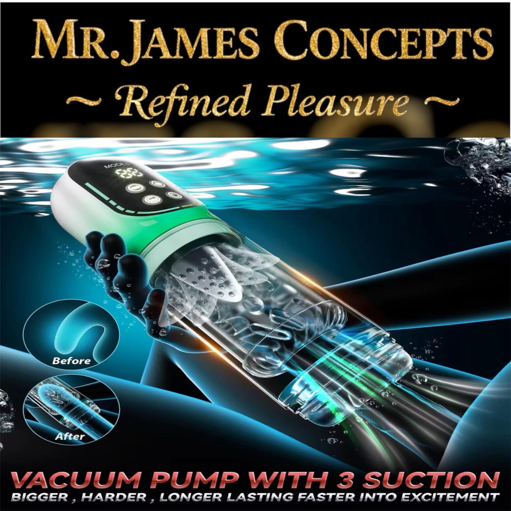 Mr. James™ Male Masturbator Cup with Vacuum Pump – 3 Pressure Levels, 3D Thrusting & Rotating, 7 Modes, Soft Silicone Sleeve, Waterproof, USB Rechargeable Stroker
