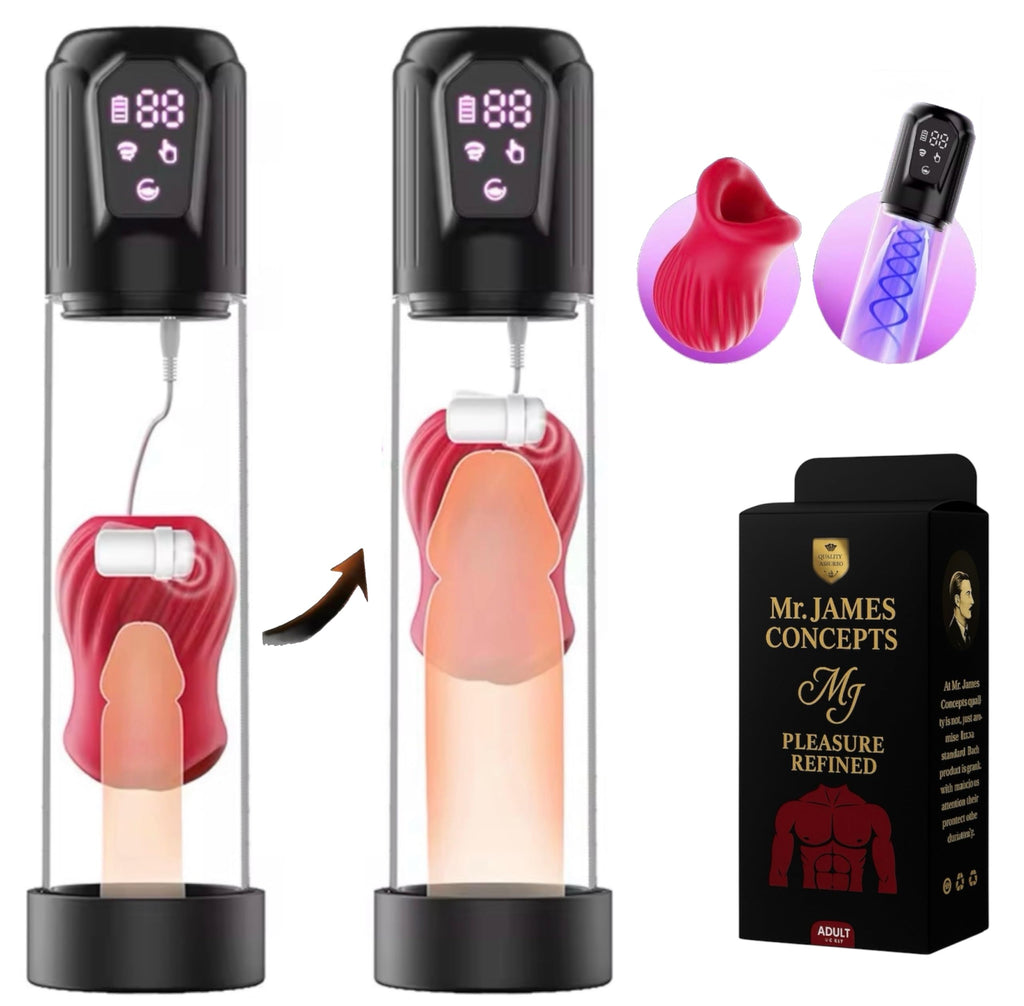 Mr. James Concepts APP-Controlled Electric Penis Pump & Male Masturbator – Automatic Vacuum Enlargement Device with 5 Suction Modes & 3D TPE Sleeve | USB Rechargeable, 100% Waterproof, Delay Training
