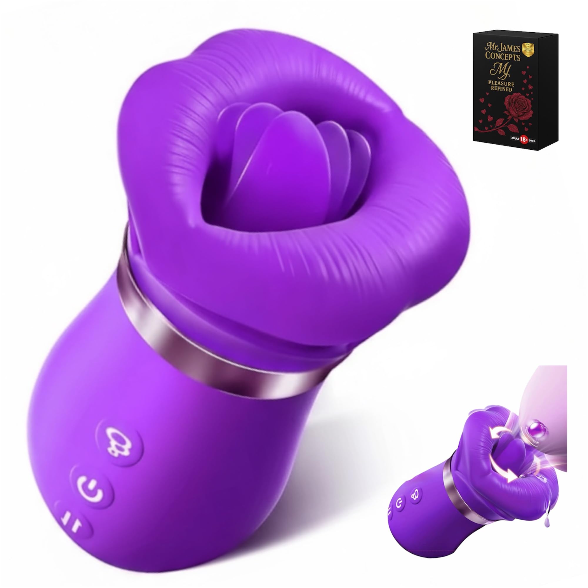 Mr. James™ 5-in-1 Smart Pleasure Device – APP-Controlled Kiss Vibrator with Licking, Vibration & Suction – Ergonomic Design for External Intimate Massage – Rechargeable & Waterproof