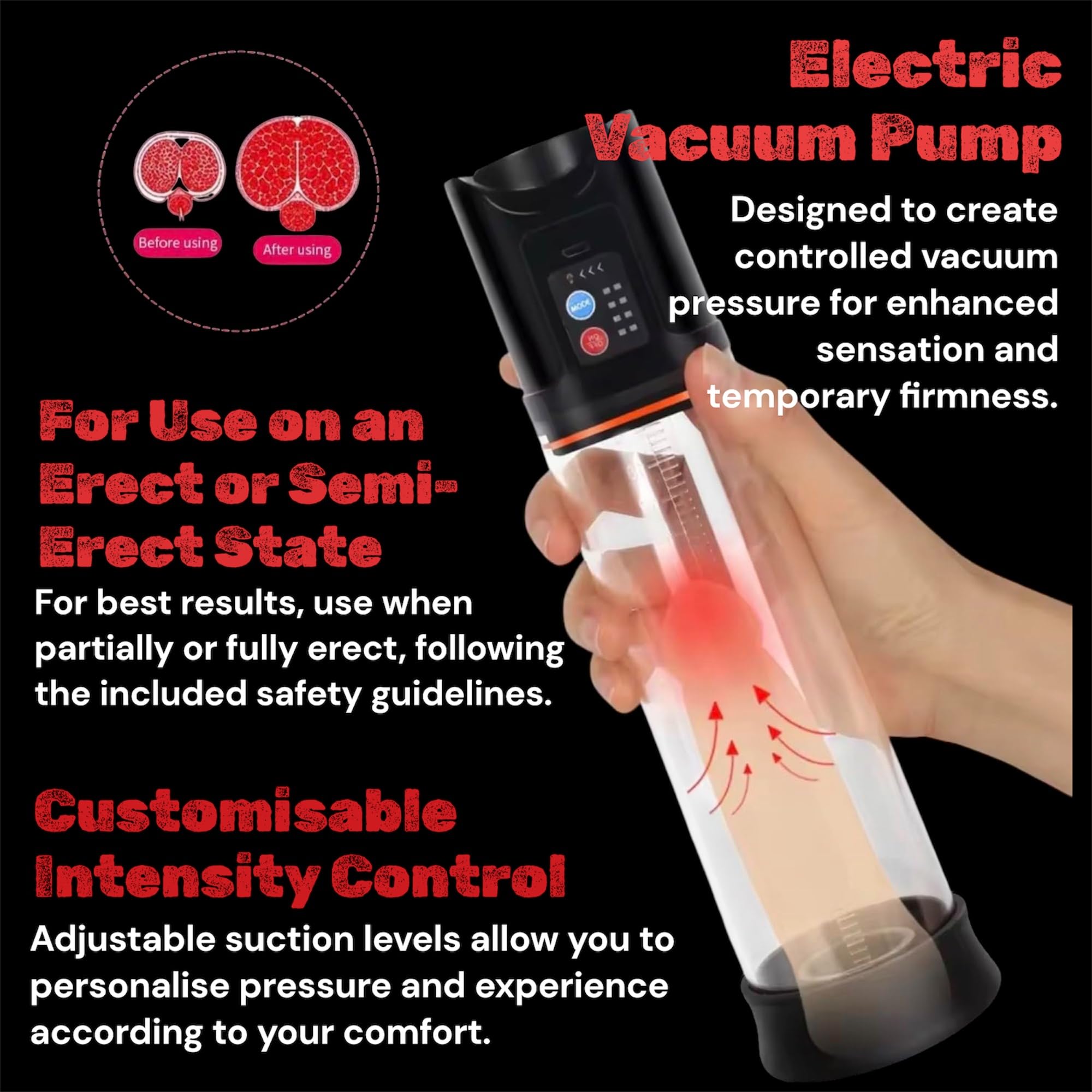 Mr. James Concepts Electric Penis Pump & Masturbation Trainer – Automatic Vacuum Enhancer with 4 Suction Modes, 2 Rubber Rings, Stronger Erections & Stamina Booster – Waterproof Silicone Cup (Black)
