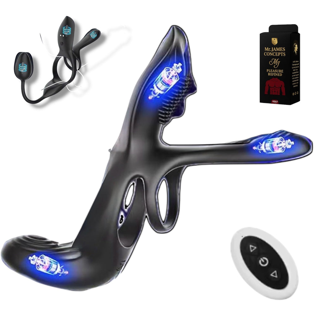 Mr James Concepts Prostate Stimulator with Dual Ring – USB Magnetic Rechargeable Male Vibrator, 10+10+10 Modes, Stretchable Silicone, Waterproof, Remote Control, Fits All