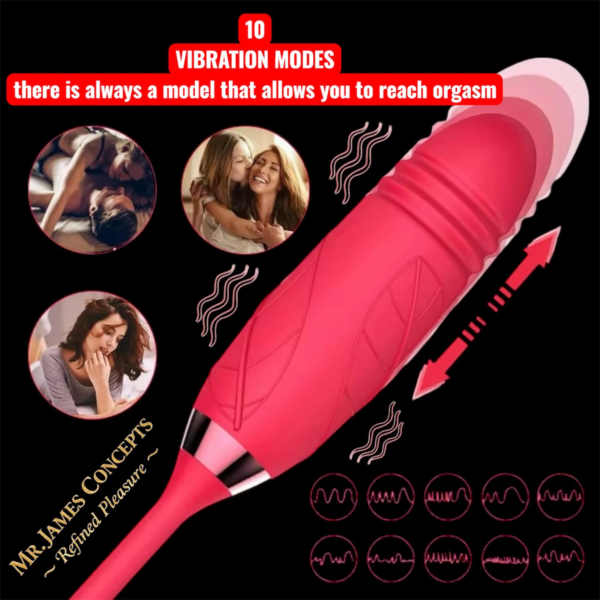 Mr. James Dual Vibrator – 12 Tongue Licking & 12 Thrusting Modes, Magnetic USB Rechargeable, Waterproof, Whisper-Quiet – Pleasure Refined