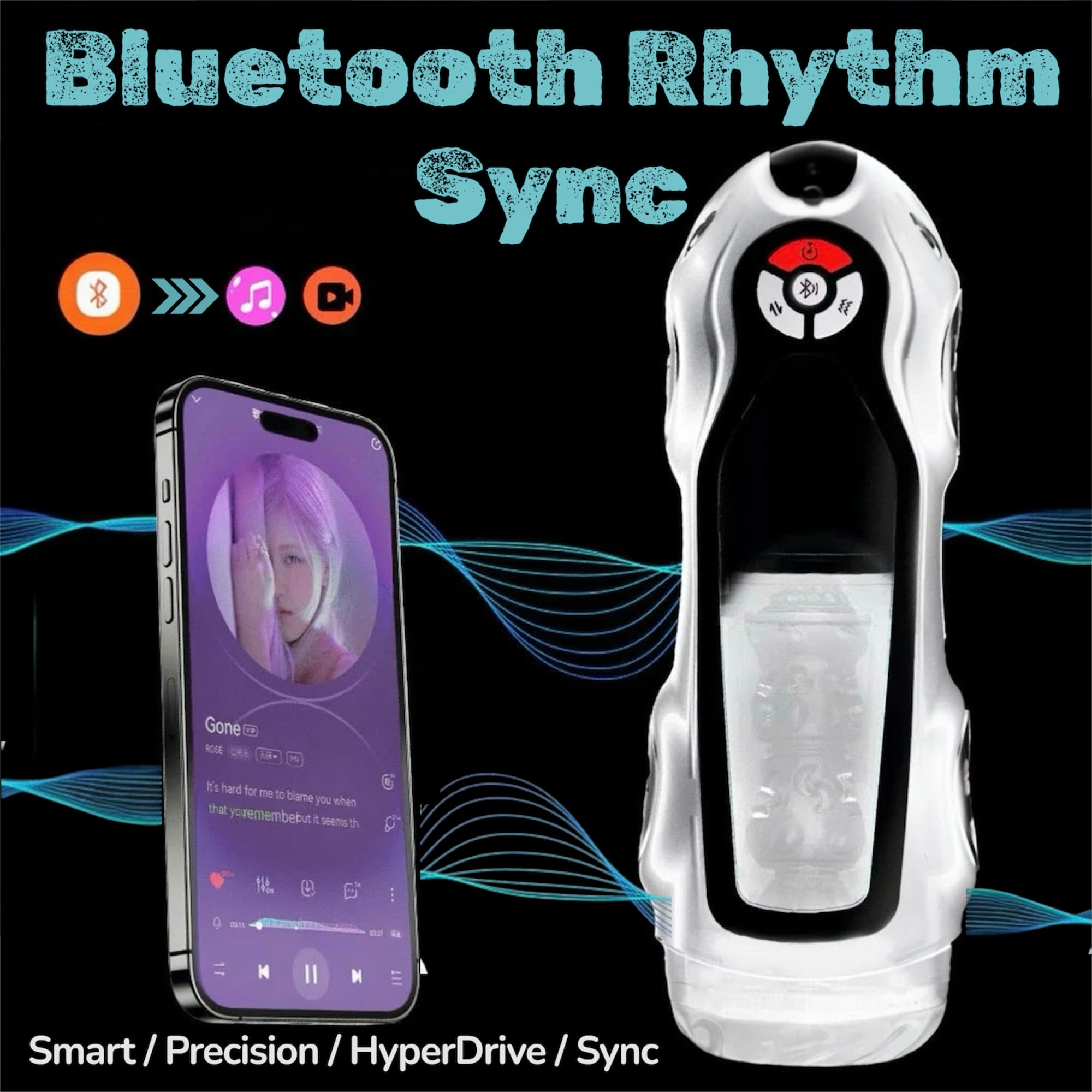 MR JAMES AURORA V12 HyperDrive™ Smart Male Masturbator – App Bluetooth Control, 9 Thrusting & 9 Vibration Modes, Heating Function, Interactive Voice & Music Sync, 3D Textured Sleeve, USB-C Rechargeabl